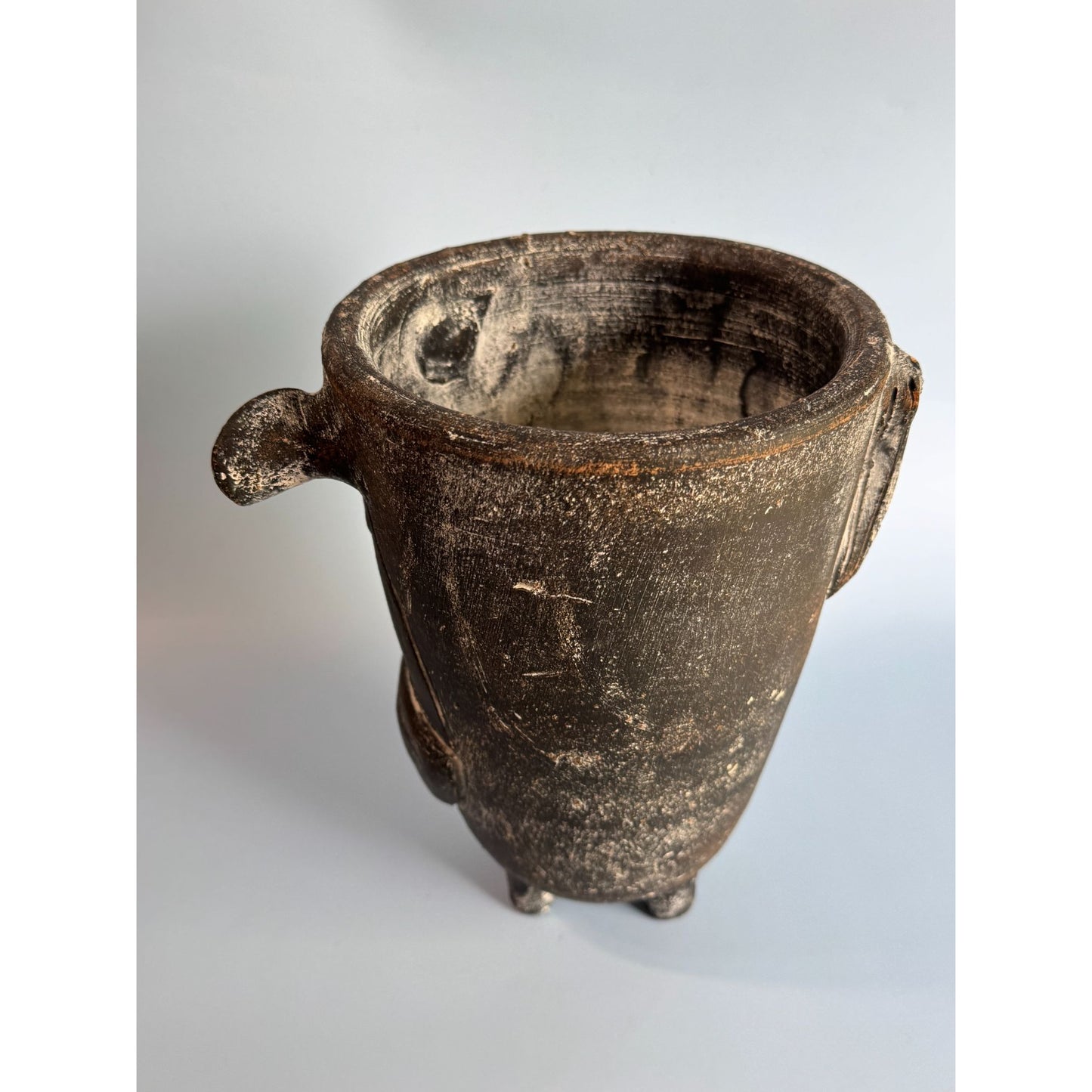 Handcrafted Volcanic Ash Cow Planter Rustic Black Distressed Finish Unique Animal Decor 9" x 6.5"