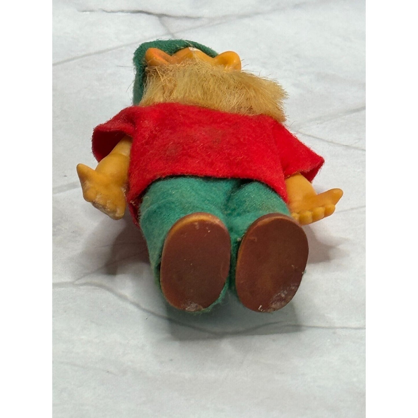 Vintage Plastic Chenille Gnome Elf with Articulated Head Arms Spun Cotton Beard