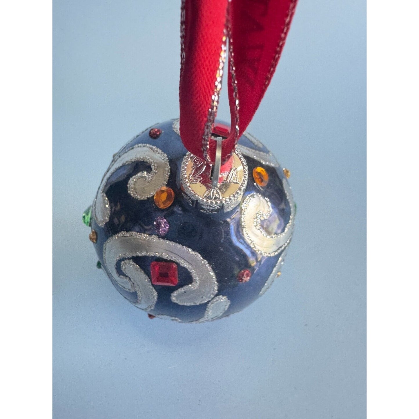 Waterford Sapphire Scroll Egg Jeweled Blown Glass Ornament Rare 1997 Handmade Collectible