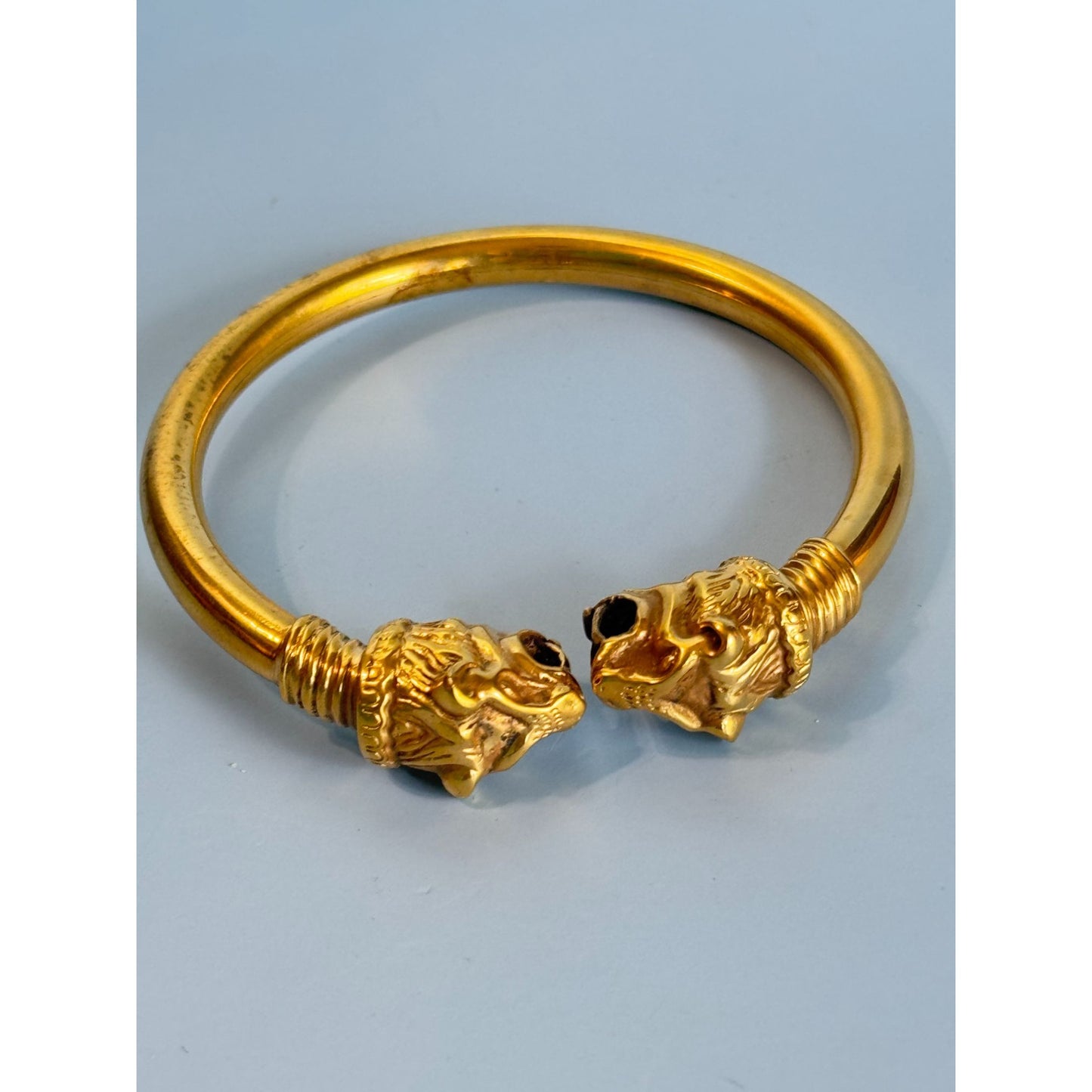 Gold-Toned Lion Head Cuff Bracelet With Intricate Detailing 7"