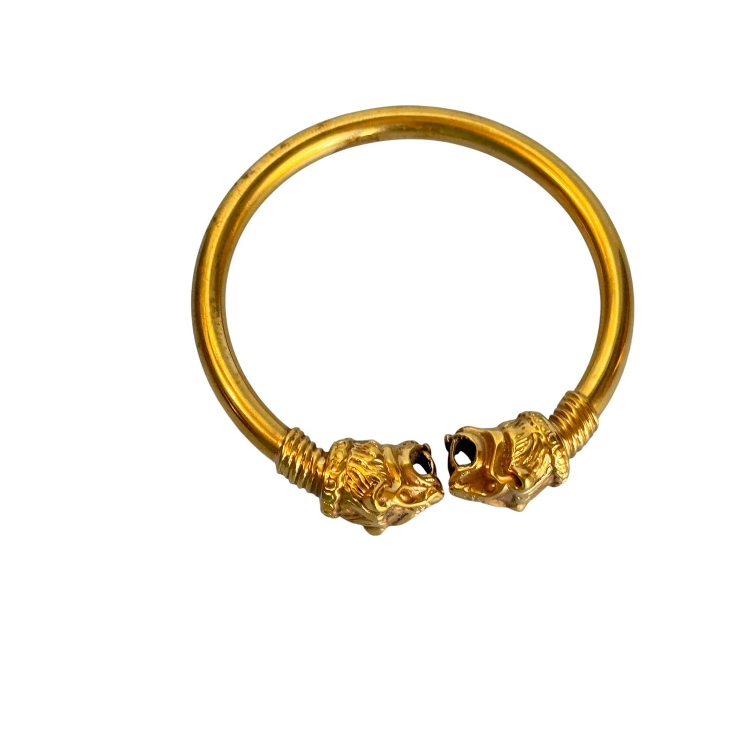 Gold-Toned Lion Head Cuff Bracelet With Intricate Detailing 7"