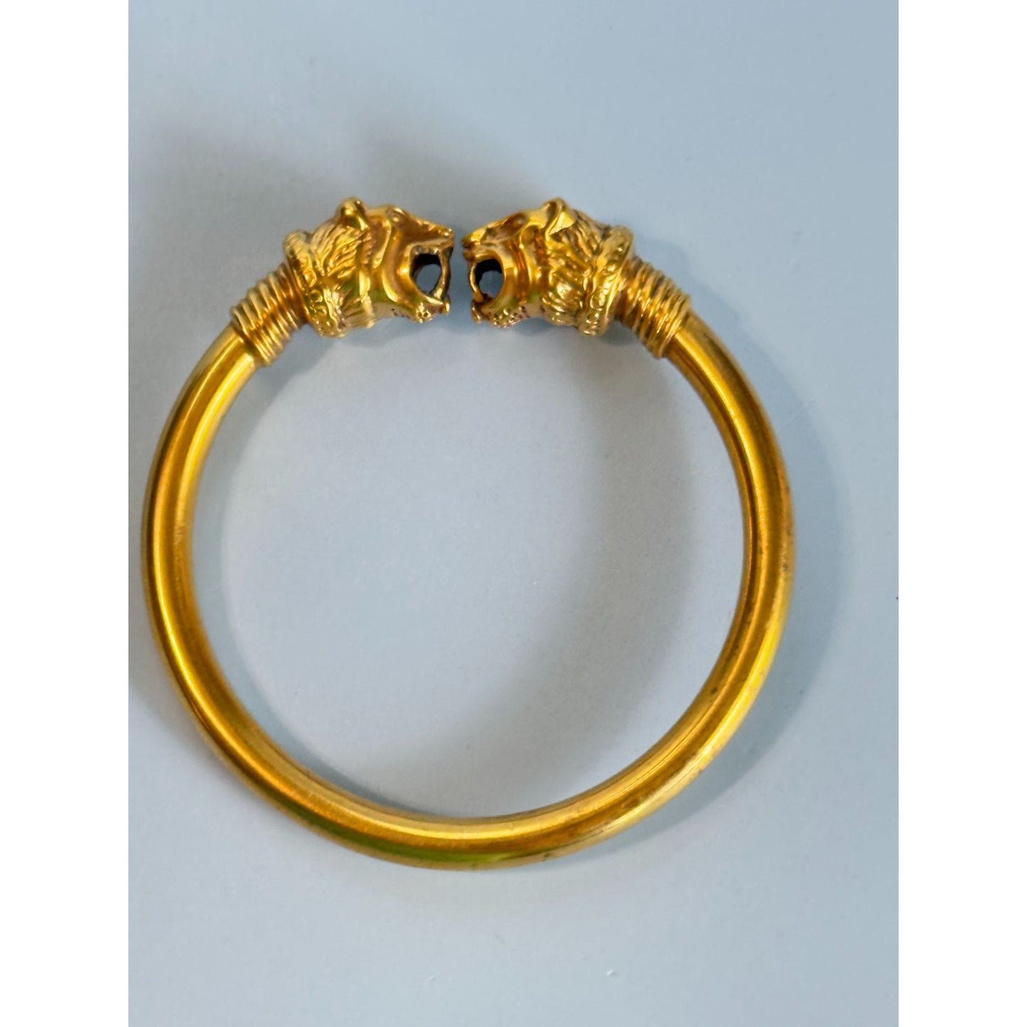 Gold-Toned Lion Head Cuff Bracelet With Intricate Detailing 7"