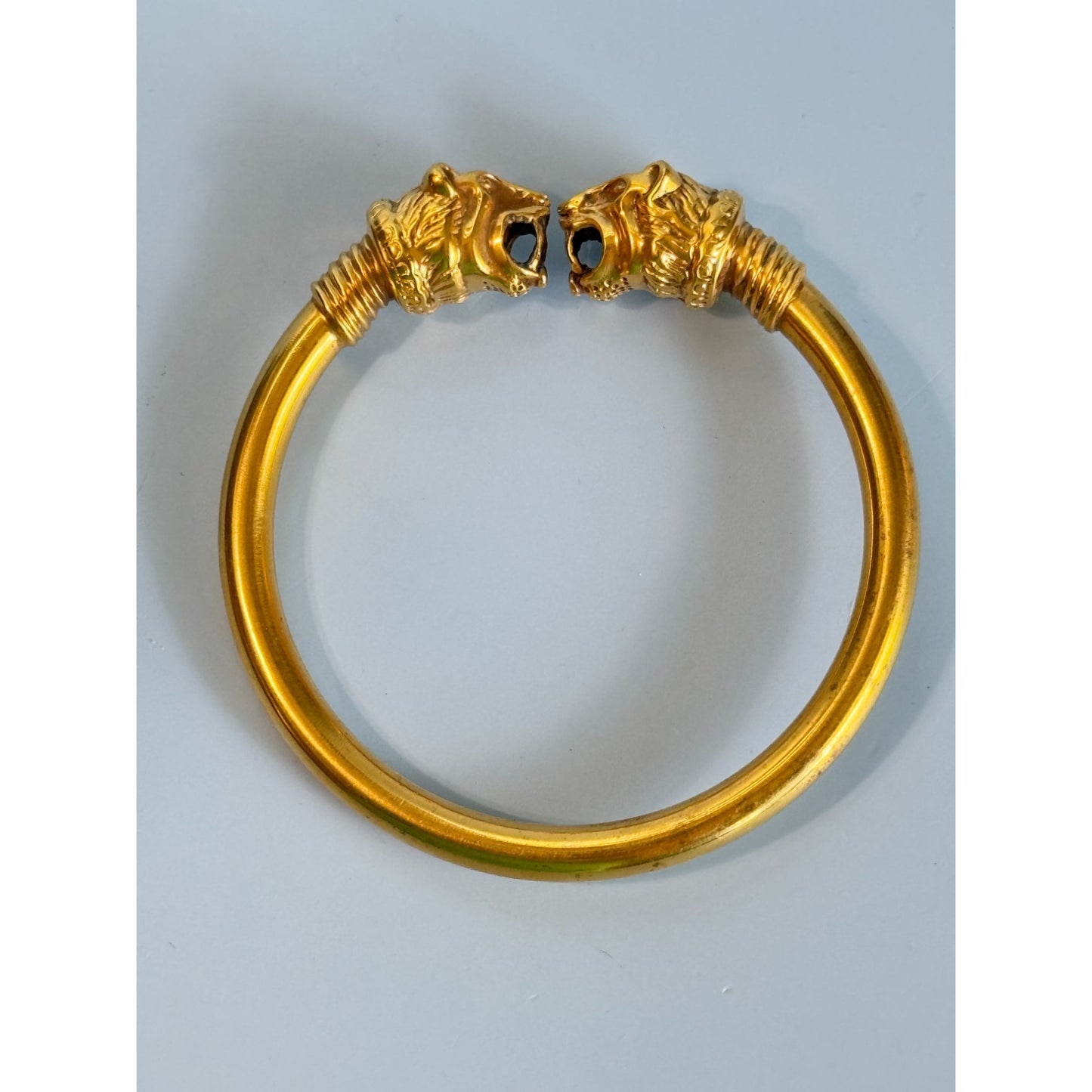 Gold-Toned Lion Head Cuff Bracelet With Intricate Detailing 7"