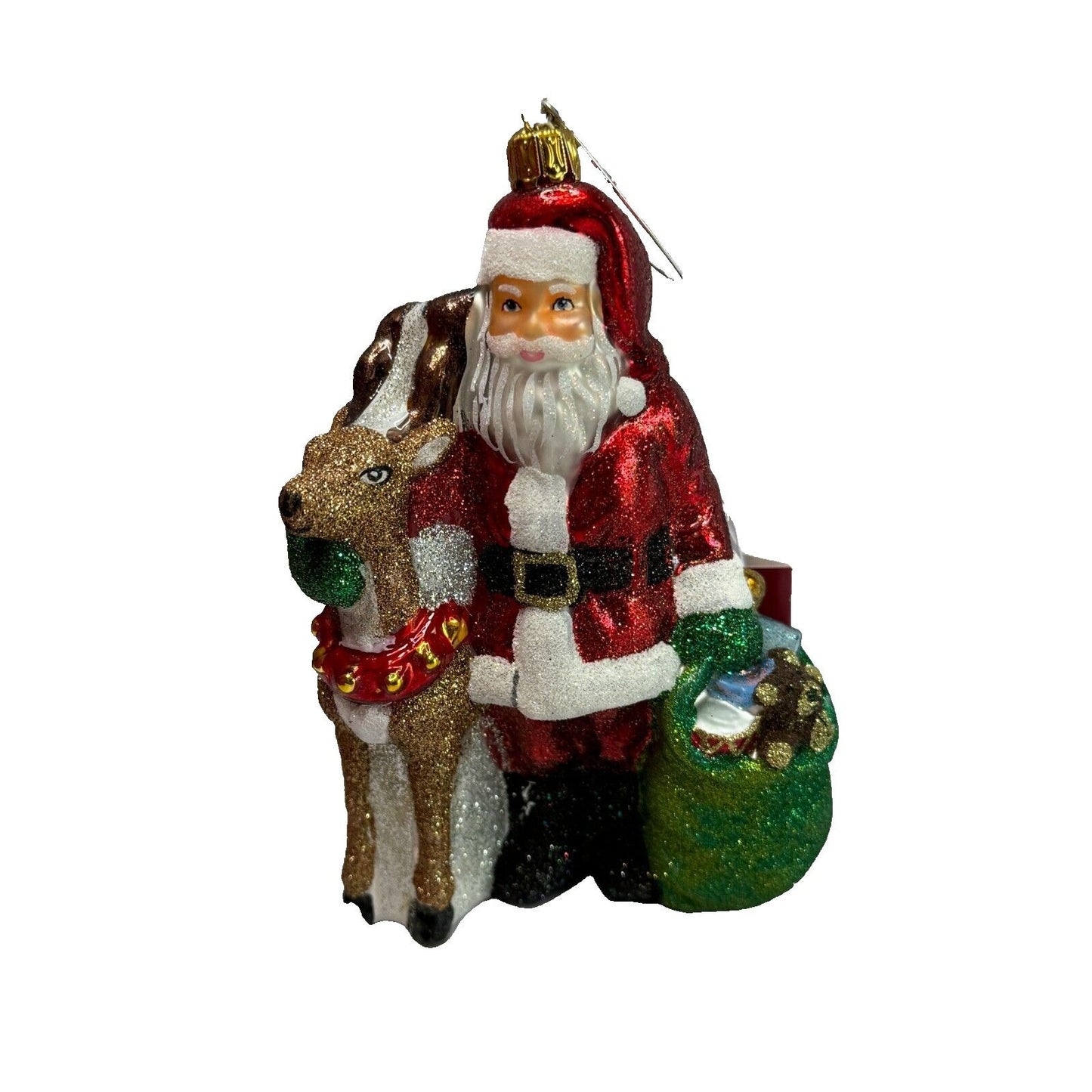 Reed Barton Santa and Reindeer Christmas Reflections Europeon Glass Ornament
