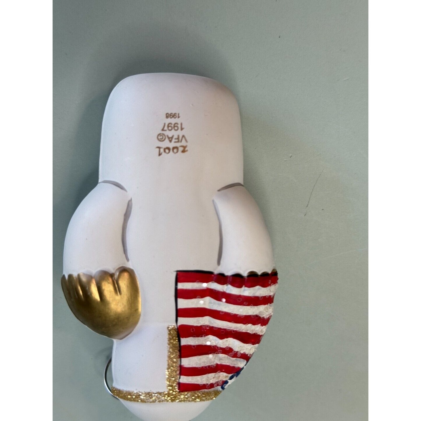 Vaillancourt Folk Art Patriotic Snowman Angel Glass Ornament 2001 w/Stand & Card