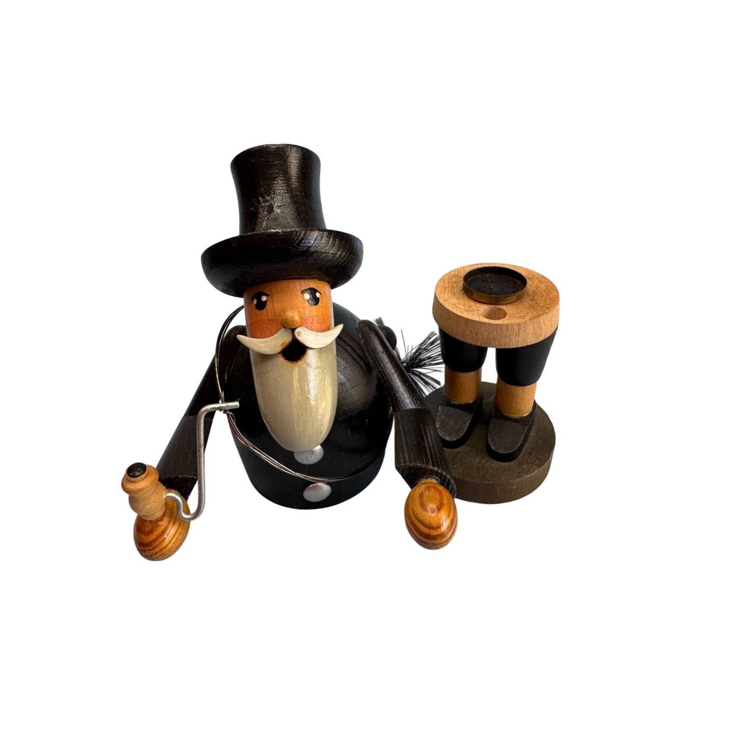 Vintage Erzgebirge Lucky Chimney Sweep Smoker German Wooden Incense Burner GDR 8"