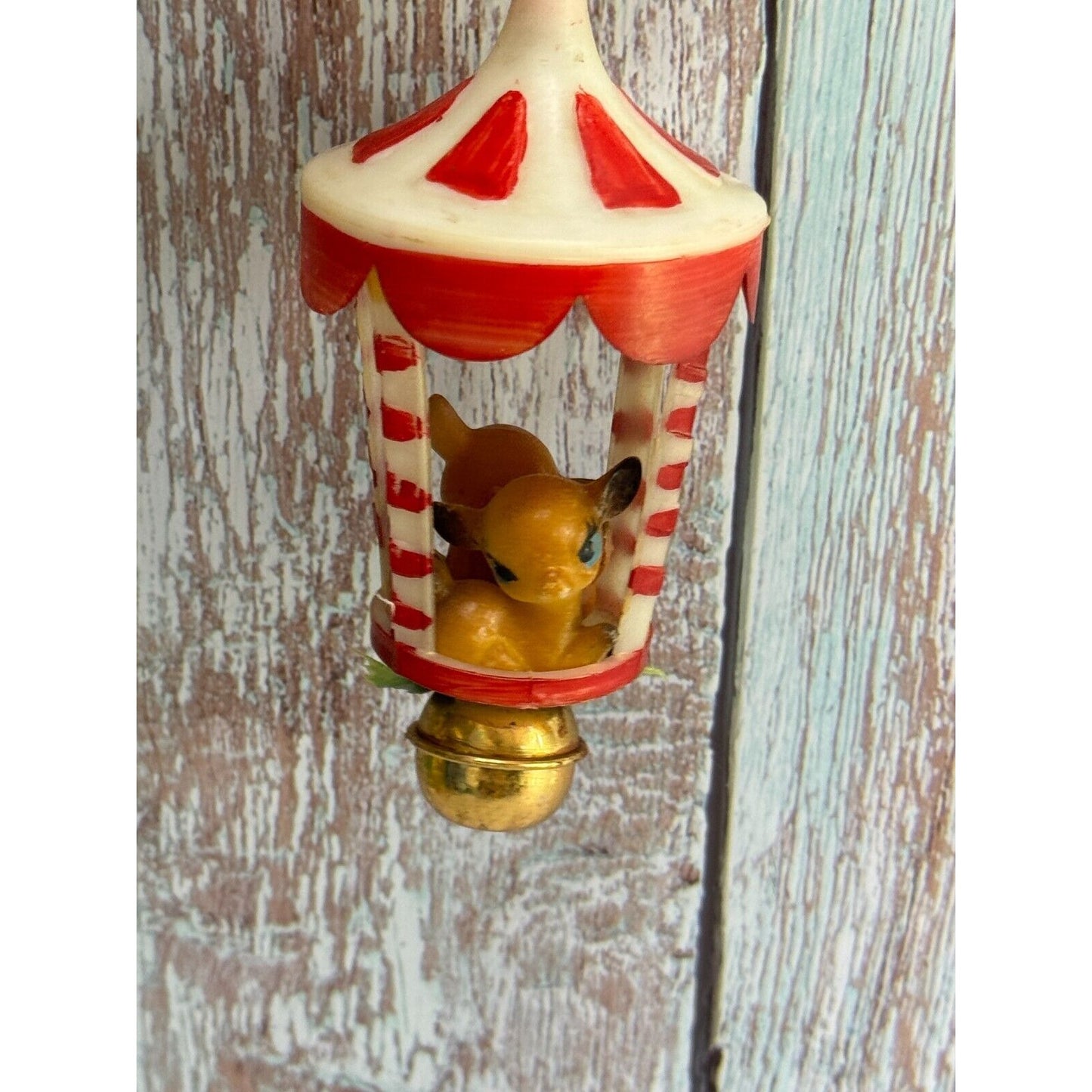 Vintage Plastic Deer Fawn Carousel Christmas Ornament C1950's