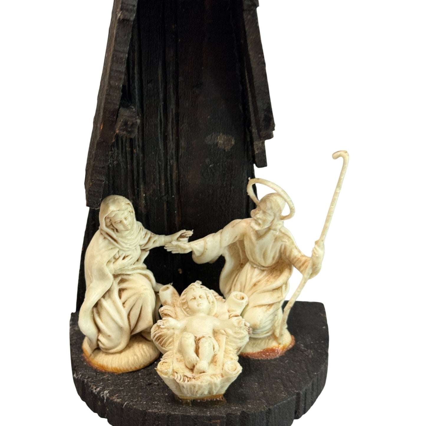 Vintage Resin Nativity Scene Italy 1960s-70s Black Wood Polymer Figures 10.5"