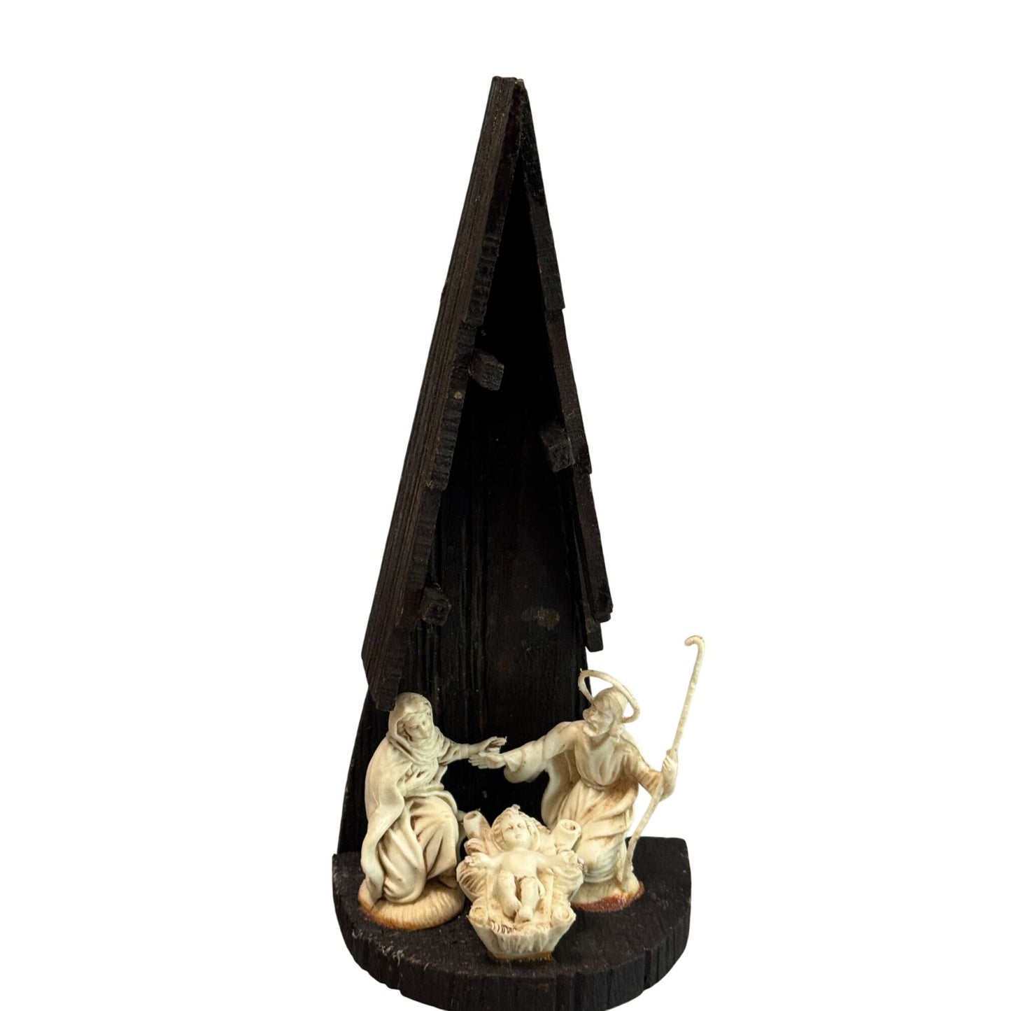 Vintage Resin Nativity Scene Italy 1960s-70s Black Wood Polymer Figures 10.5"