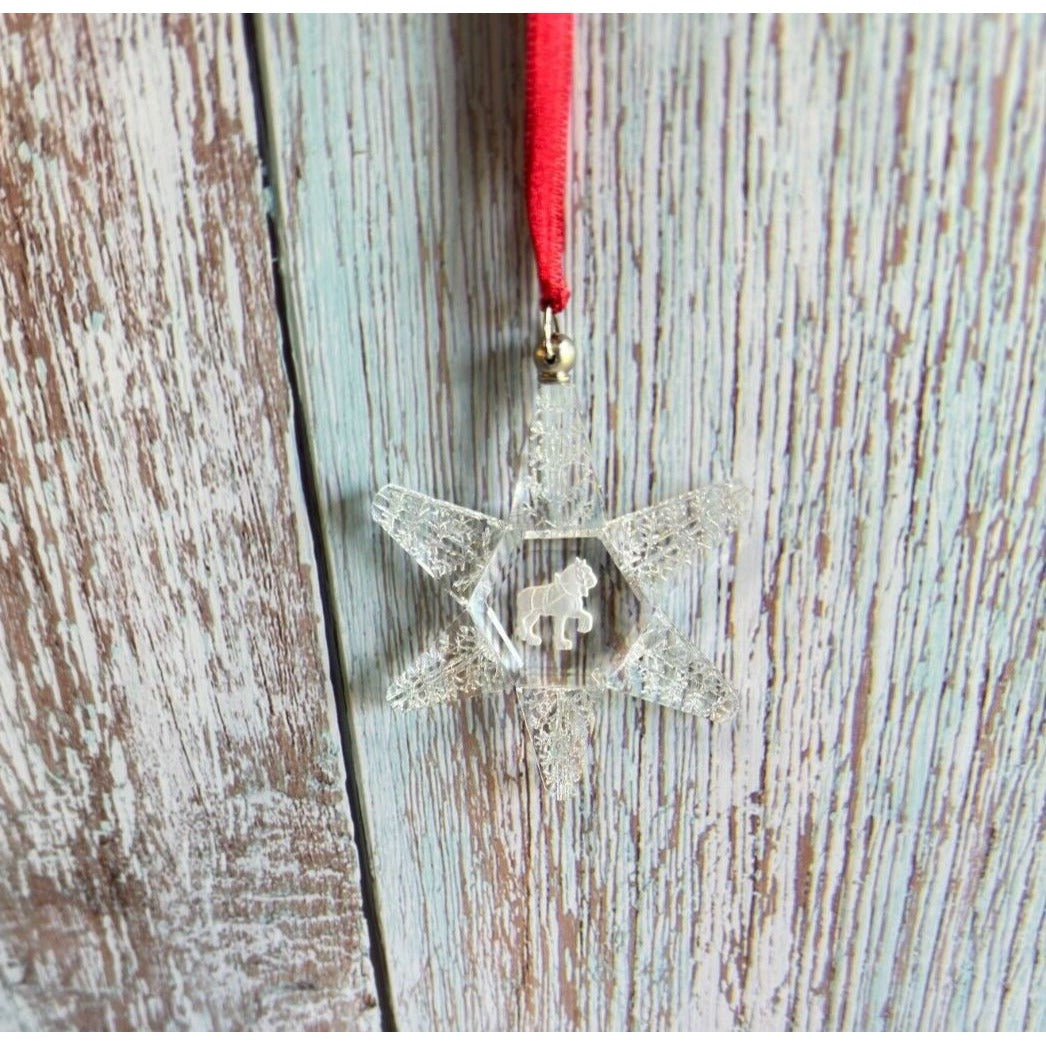 Vintage Crystal Star with Etched Clysdale Horse Boxed Ornament