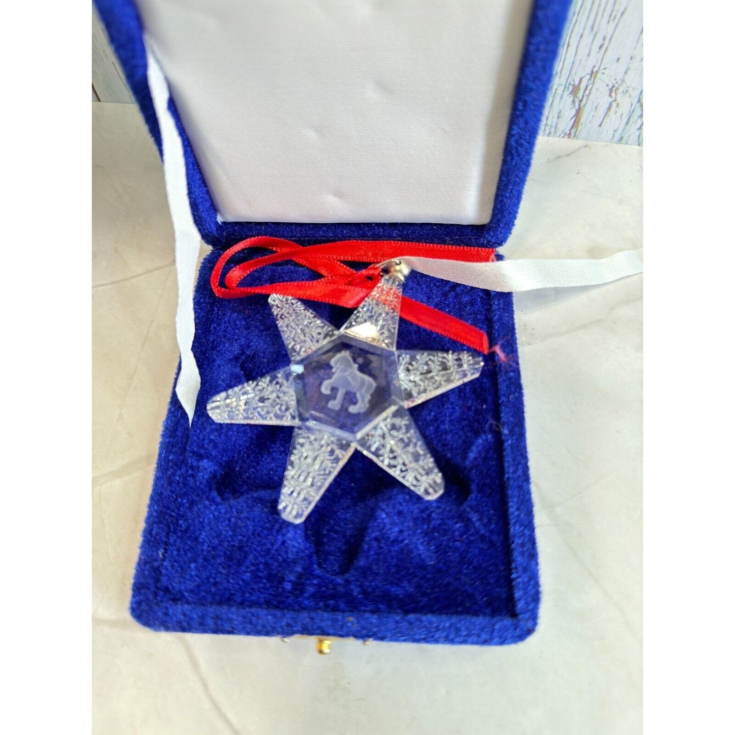 Vintage Crystal Star with Etched Clysdale Horse Boxed Ornament