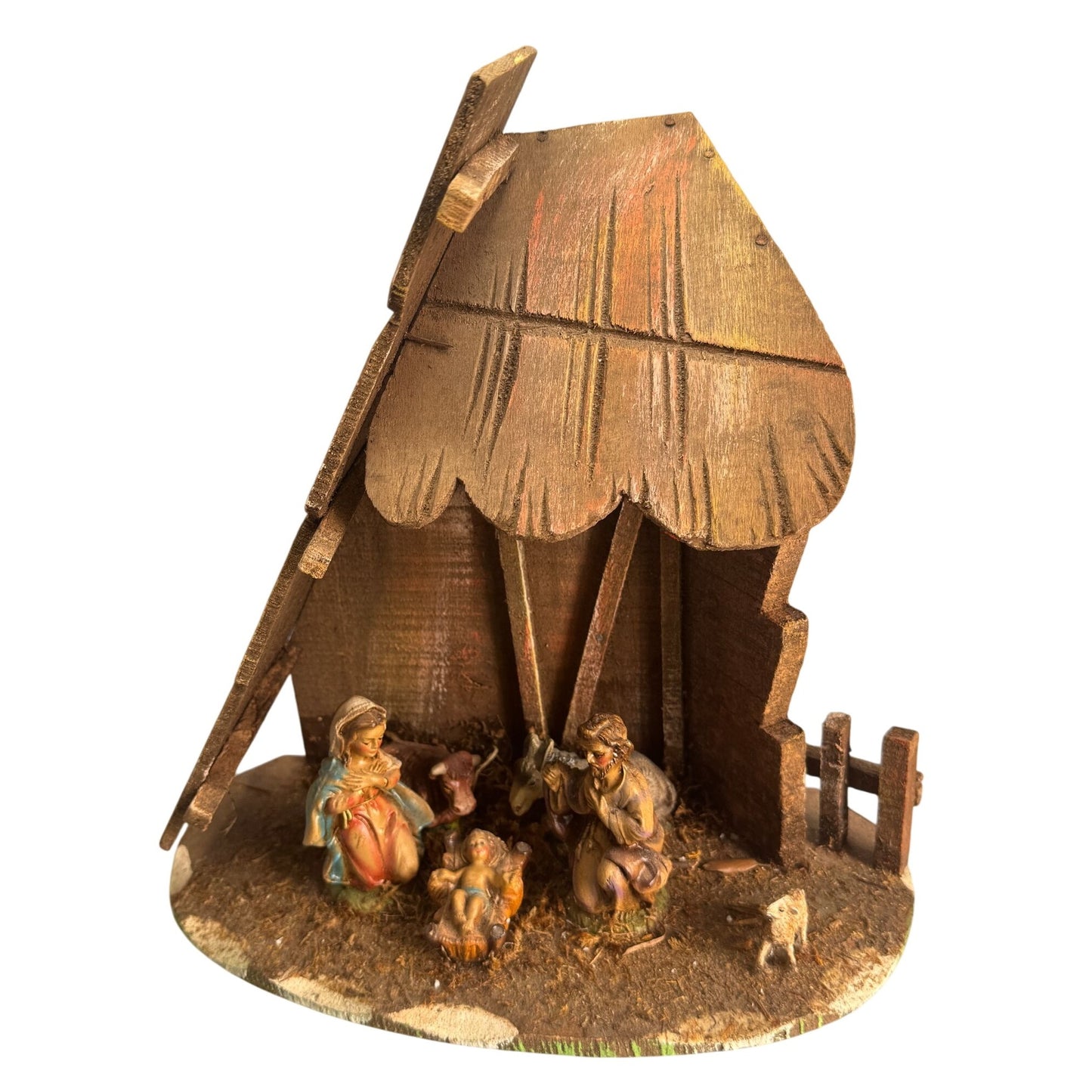 Vintage Fontanini Nativity Scene Hand-Painted Figurines & Stable 12" X 12" X 6"