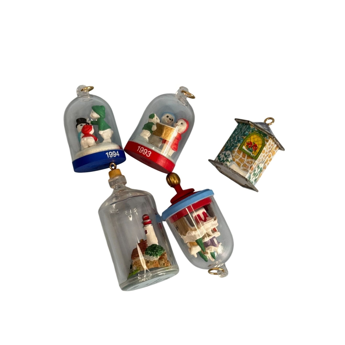 Hallmark Miniature Domed Ornaments 1993 & 1994 Set Of 5
