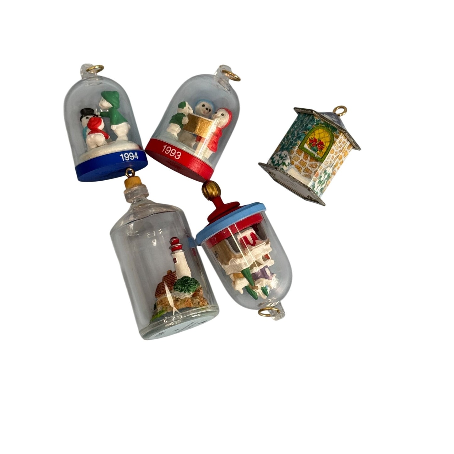 Hallmark Miniature Domed Ornaments 1993 & 1994 Set Of 5