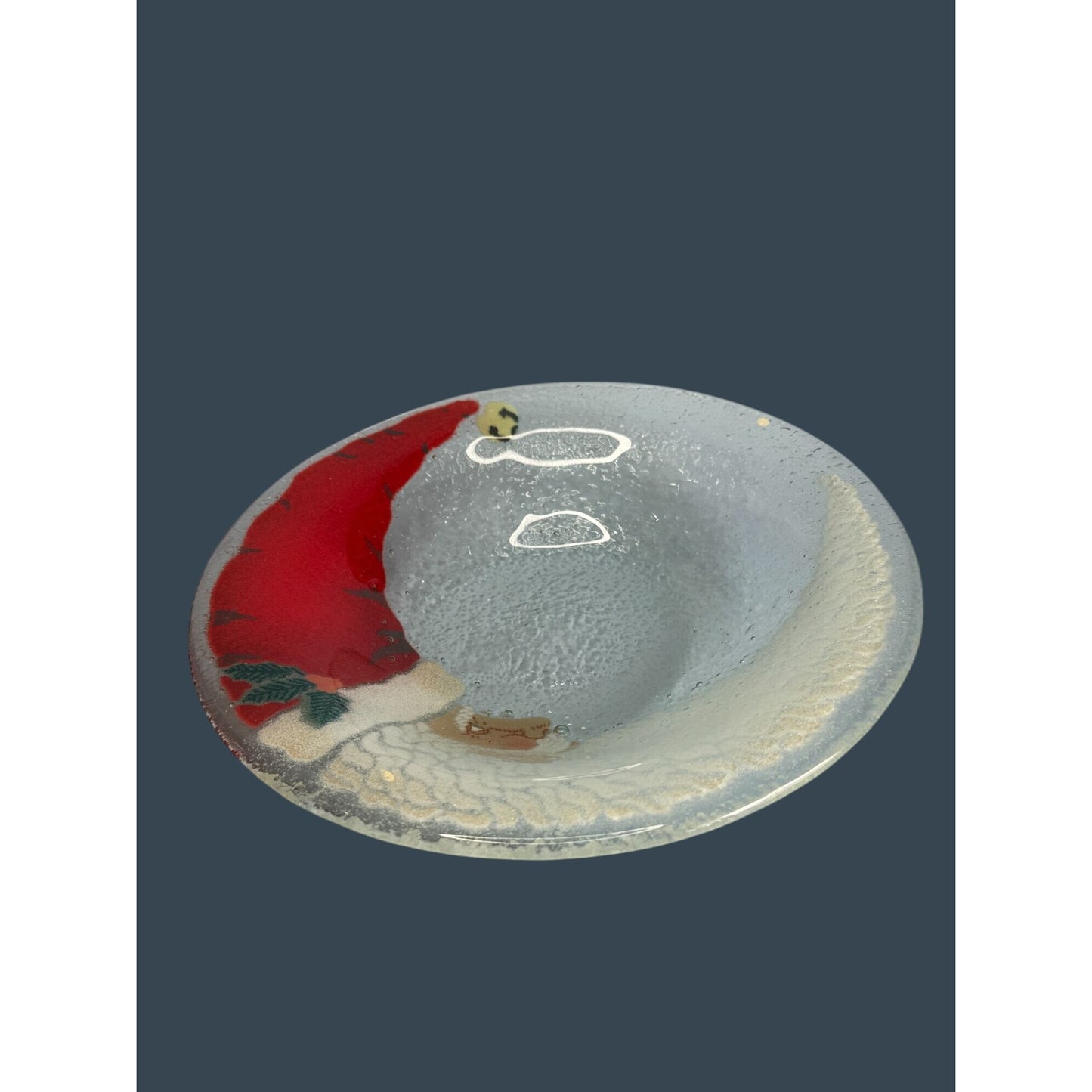 Peggy Karr Fused Glass Crescent Moon Santa 8.5" Bowl Handcrafted Holiday Decor