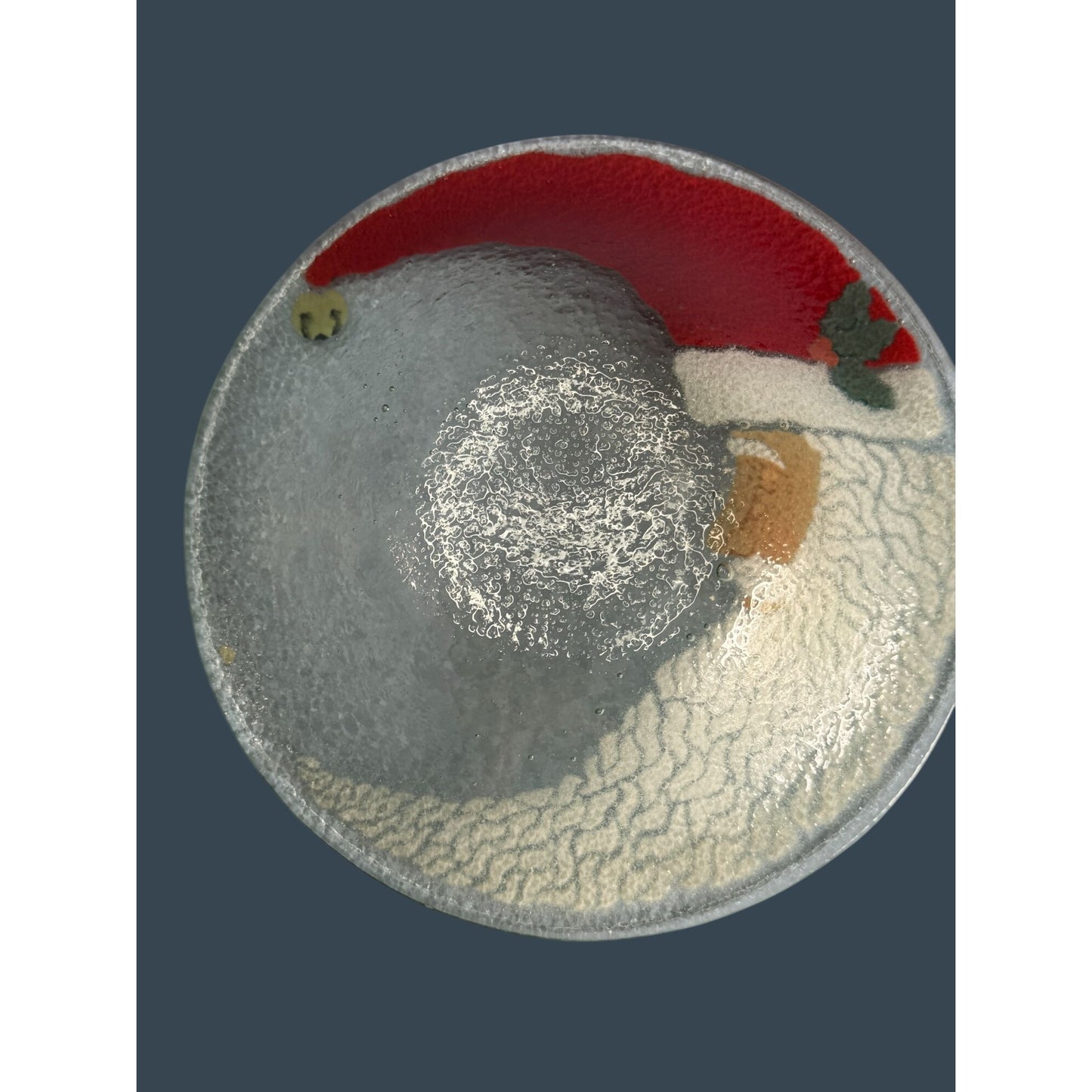 Peggy Karr Fused Glass Crescent Moon Santa 8.5" Bowl Handcrafted Holiday Decor
