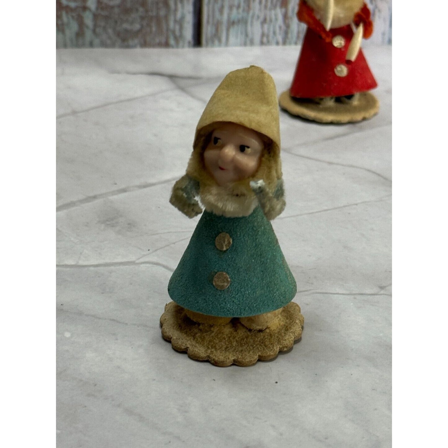 Vintage Plastic Chenille Gnome Elf with Articulated Head Arms Spun Cotton Beard