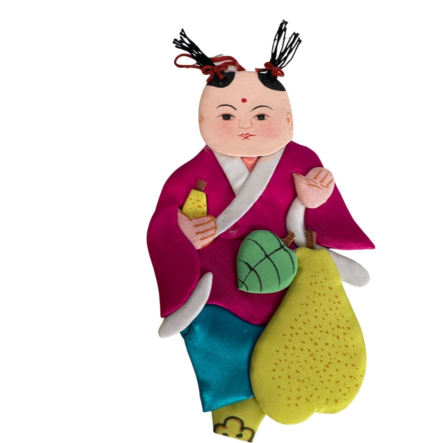 Set Of 6 Vintage Chinese Silk & Cardboard Ornaments Folk Figures 6" No Box