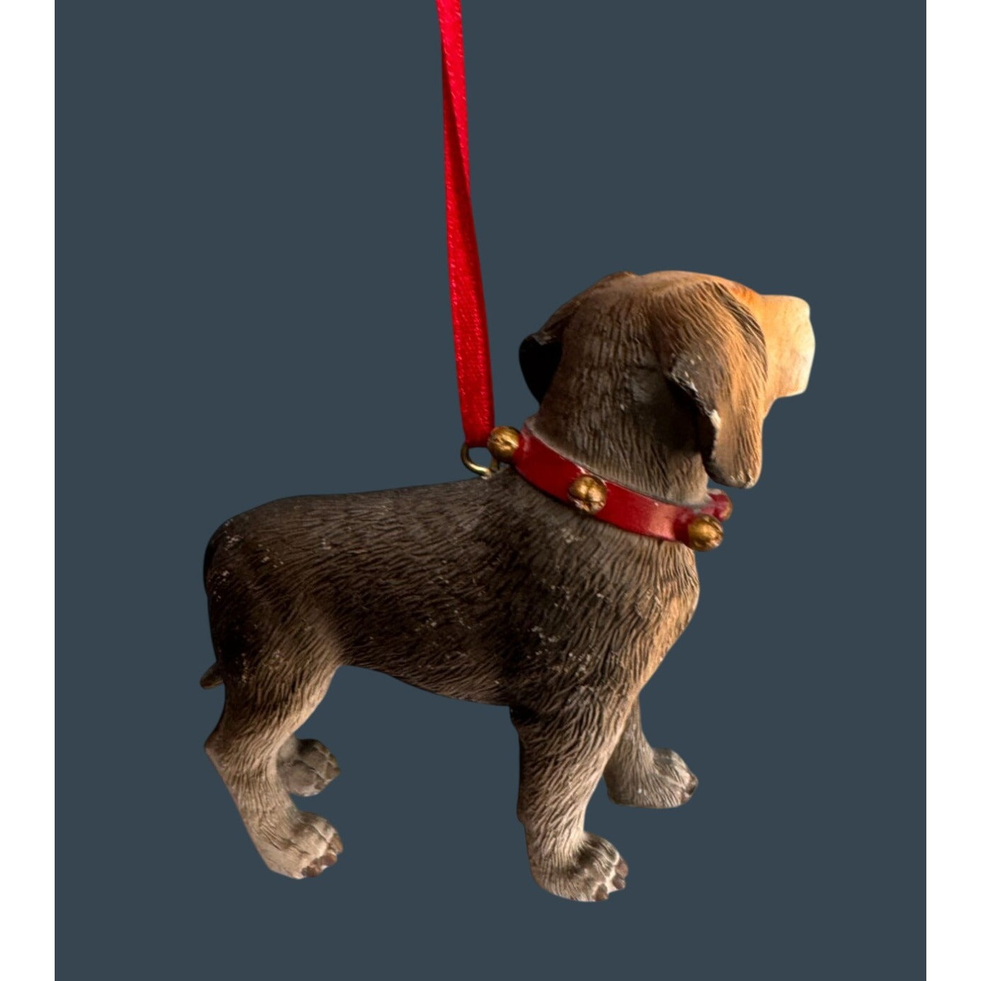 Beagle Dog Ornament Red Ribbon Ceramic Holiday Decor 3”