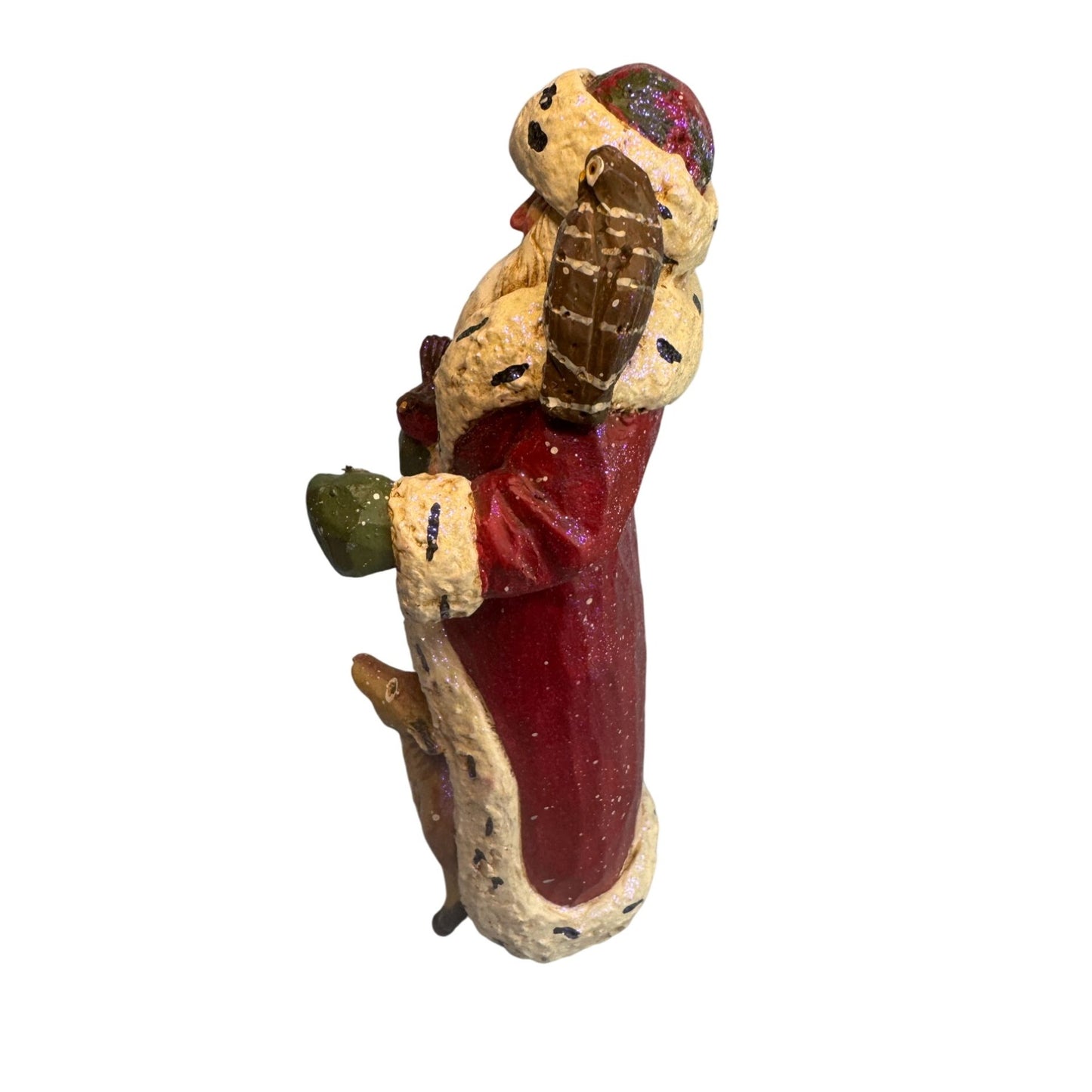 Title:Pamela Schifferl Woodland Santa Figurine Red Coat Owl Forest Animals 8"