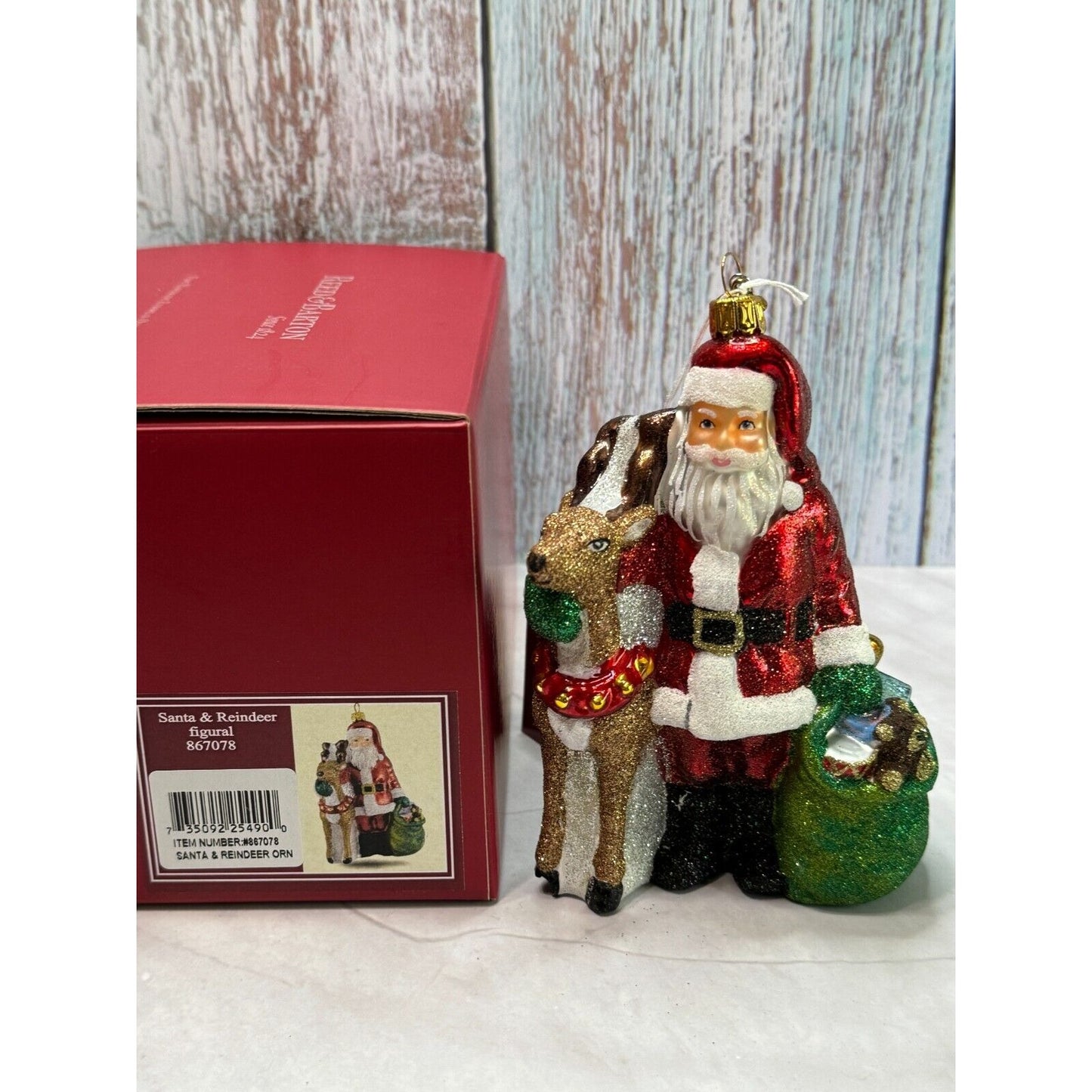 Reed Barton Santa and Reindeer Christmas Reflections Europeon Glass Ornament