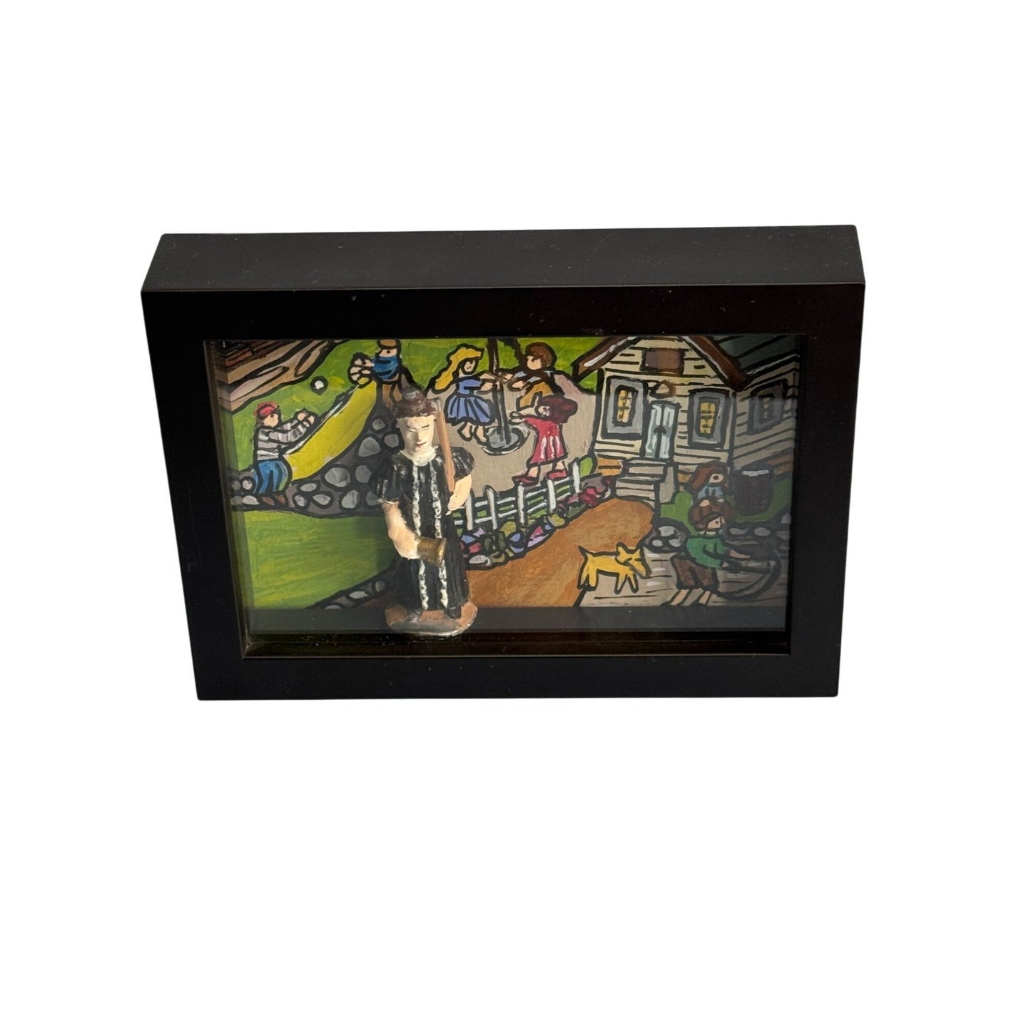 Handcrafted Shadow Box Art "School Maam" By L.D. Wandi Signed 2021 Folk Style 7 3/4" x 4 3/4" x 1 3/8"