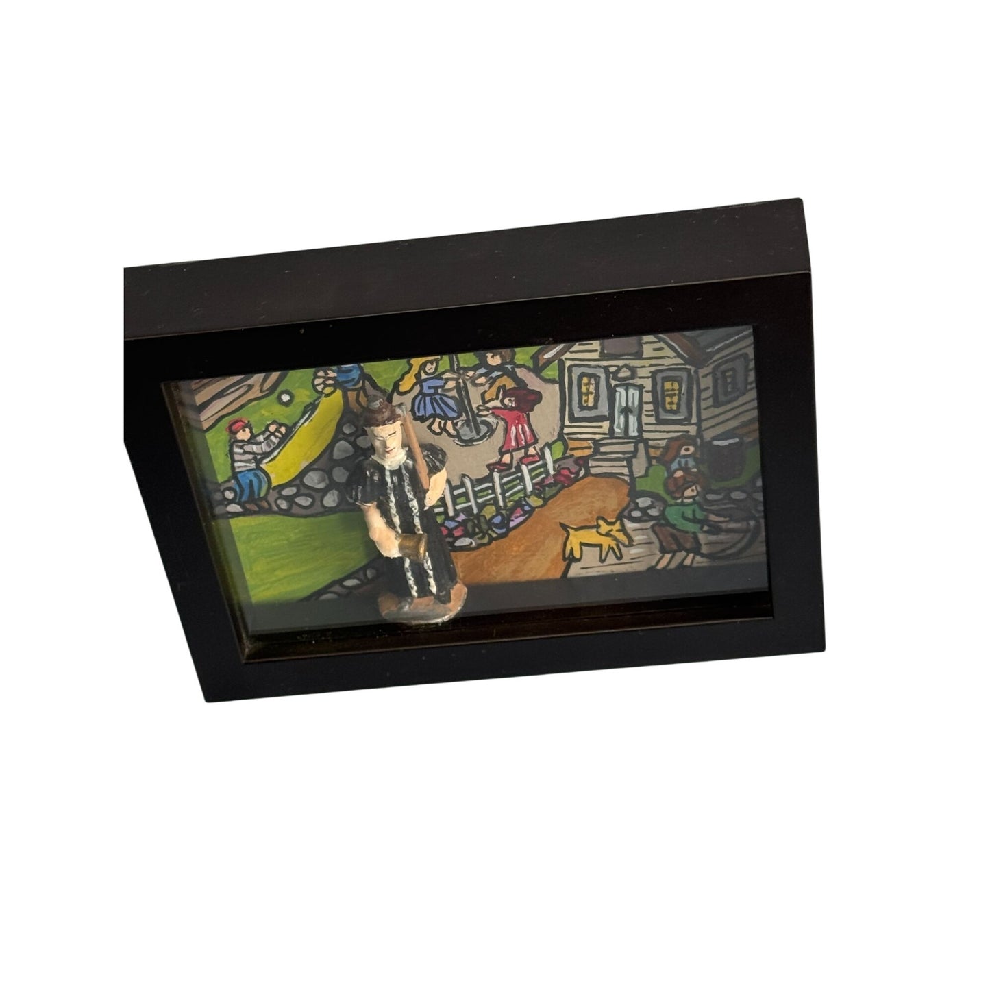 Handcrafted Shadow Box Art "School Maam" By L.D. Wandi Signed 2021 Folk Style 7 3/4" x 4 3/4" x 1 3/8"