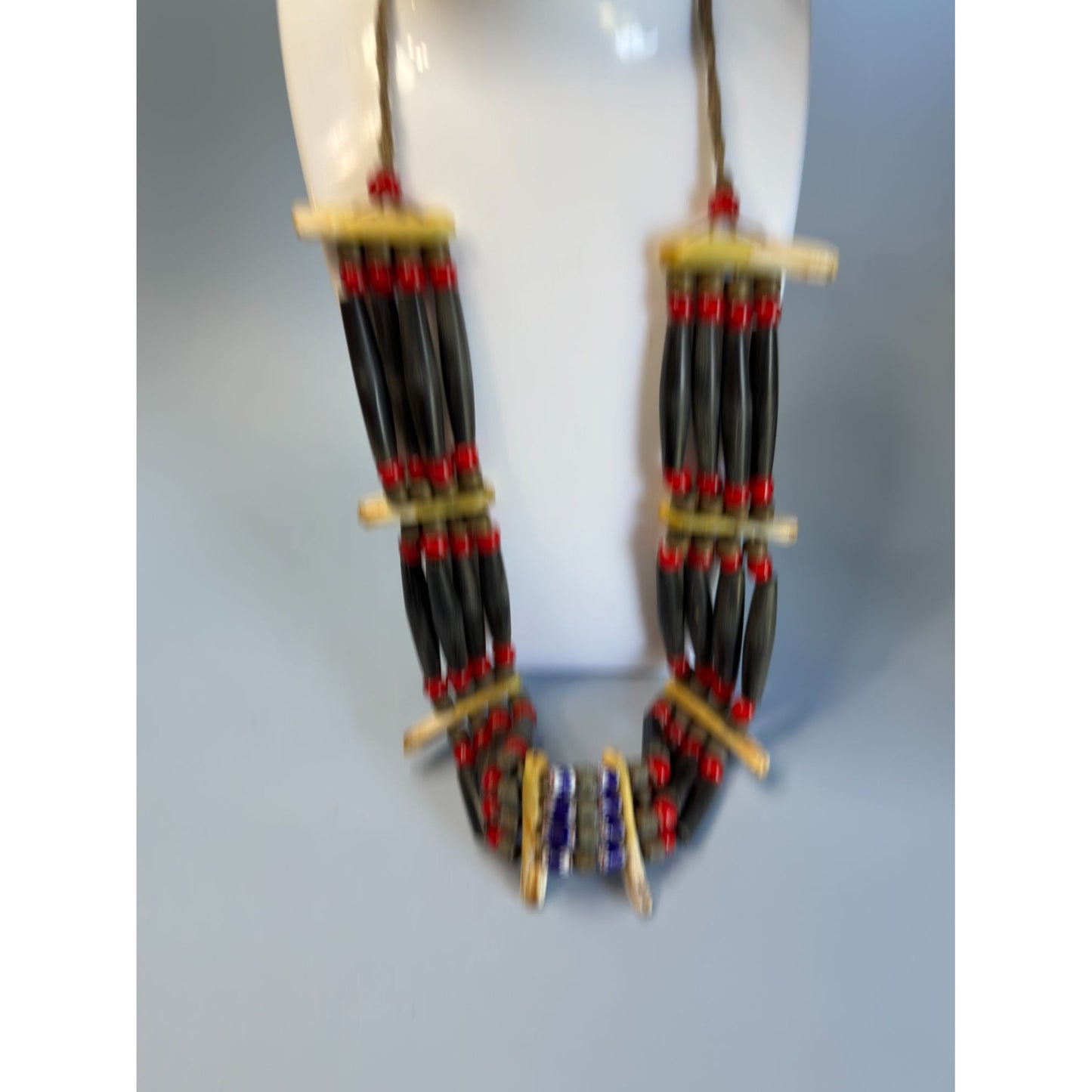 African Tribal Buffalo Bone & Murano Beads Necklace 22" Multi-Strand Handmade Ethnic Jewelry