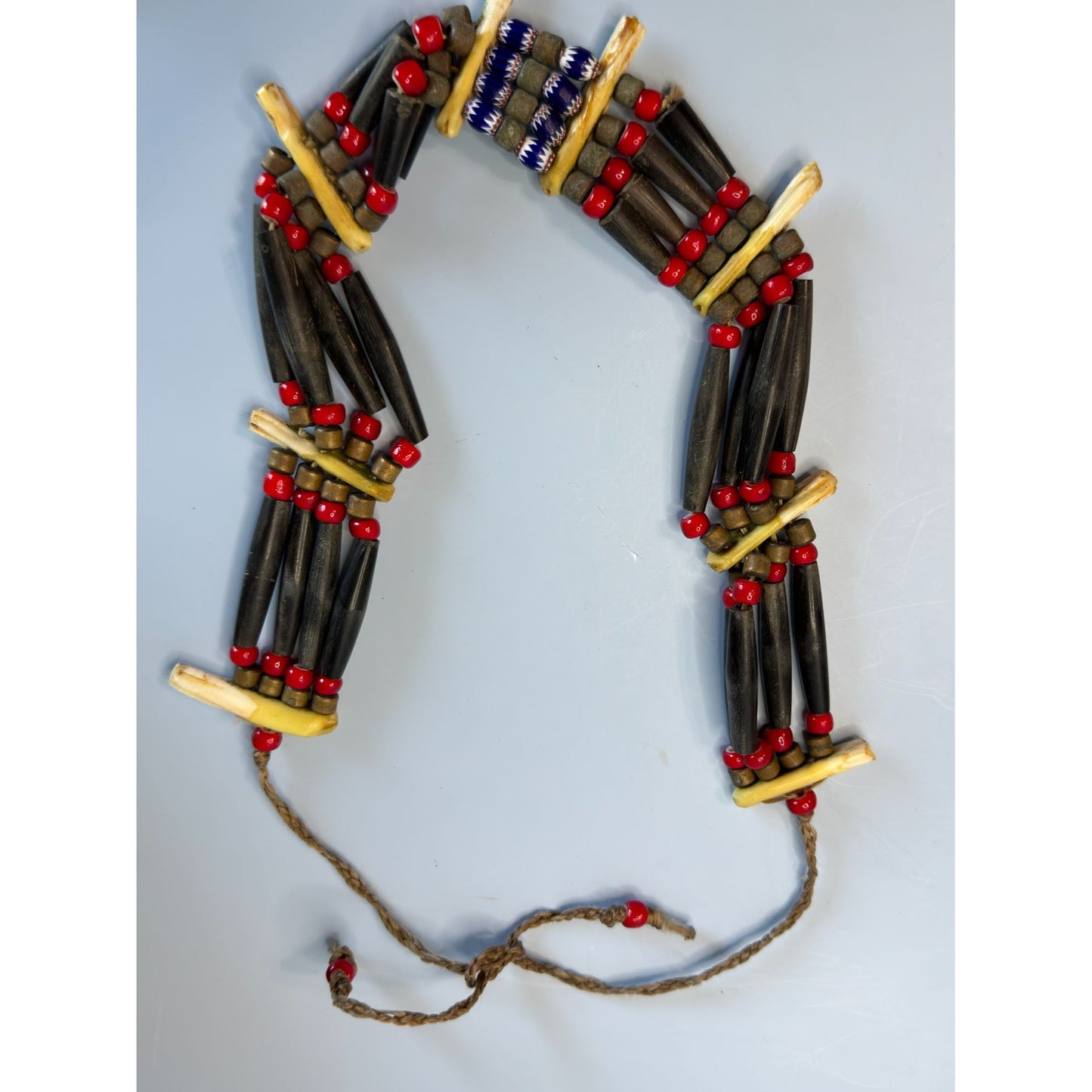 African Tribal Buffalo Bone & Murano Beads Necklace 22" Multi-Strand Handmade Ethnic Jewelry