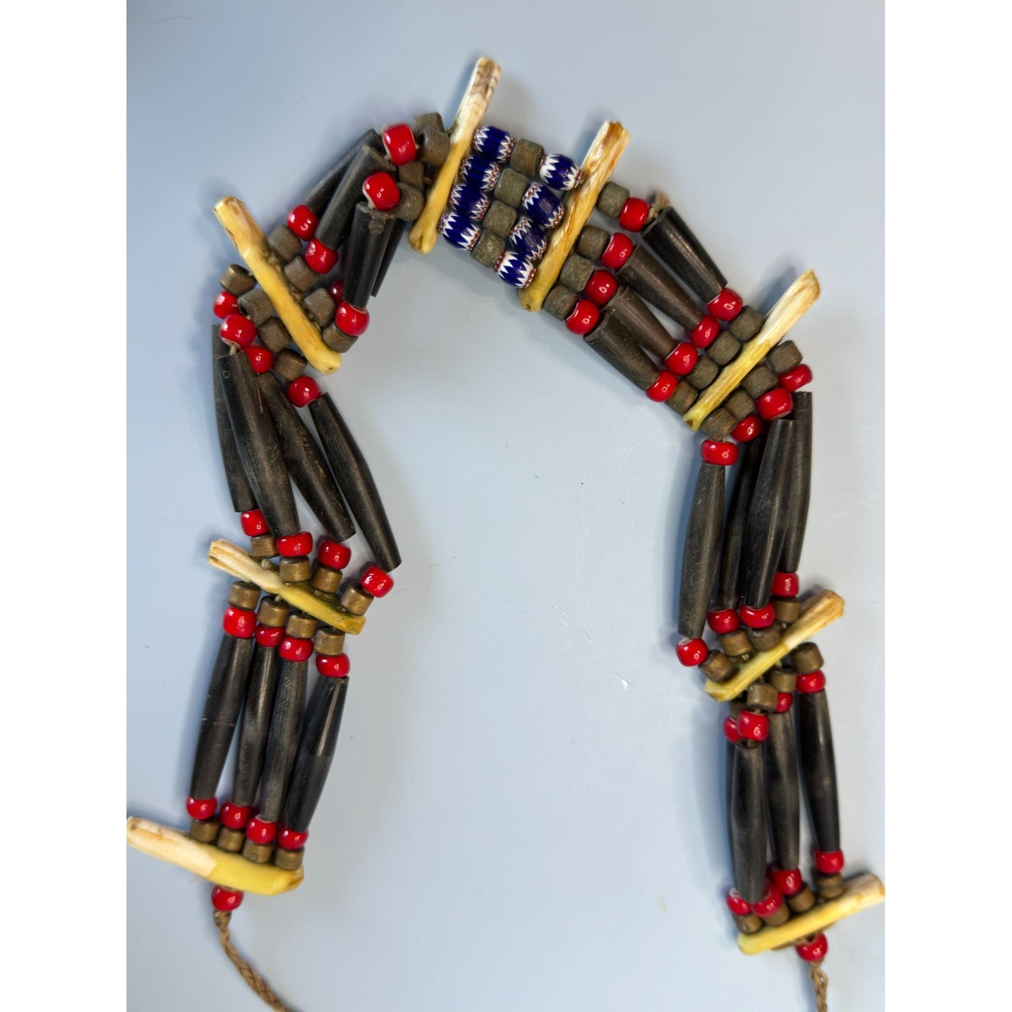 African Tribal Buffalo Bone & Murano Beads Necklace 22" Multi-Strand Handmade Ethnic Jewelry
