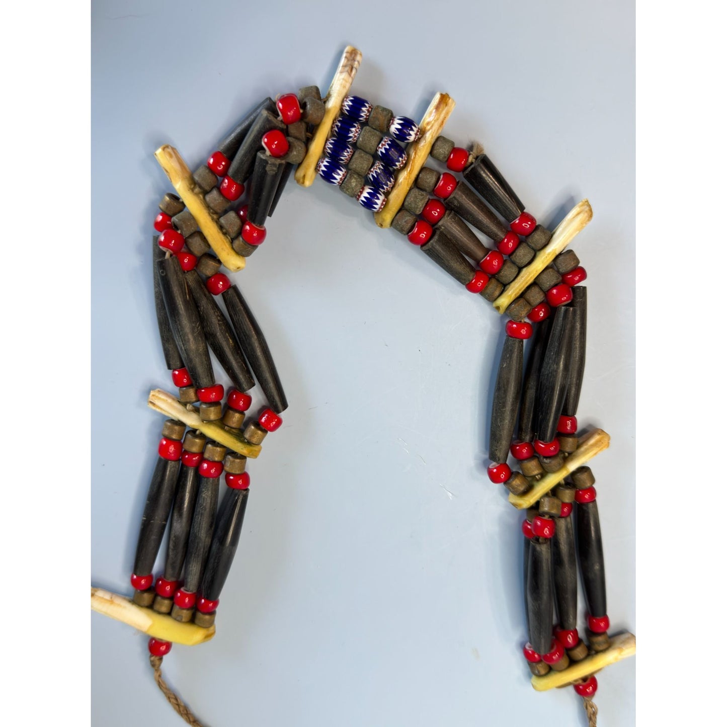 African Tribal Buffalo Bone & Murano Beads Necklace 22" Multi-Strand Handmade Ethnic Jewelry