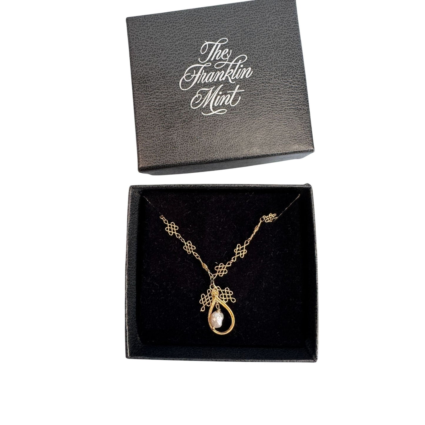 Franklin Mint 22K GEP Sterling Silver Necklace with Baroque Cultured Pearls 17"