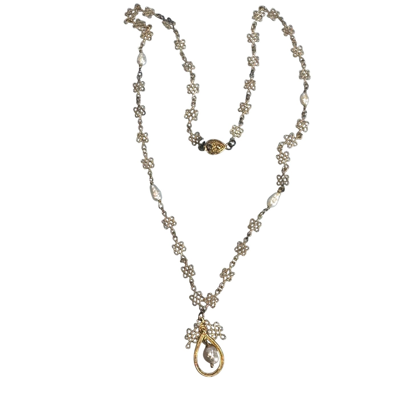 Franklin Mint 22K GEP Sterling Silver Necklace with Baroque Cultured Pearls 17"