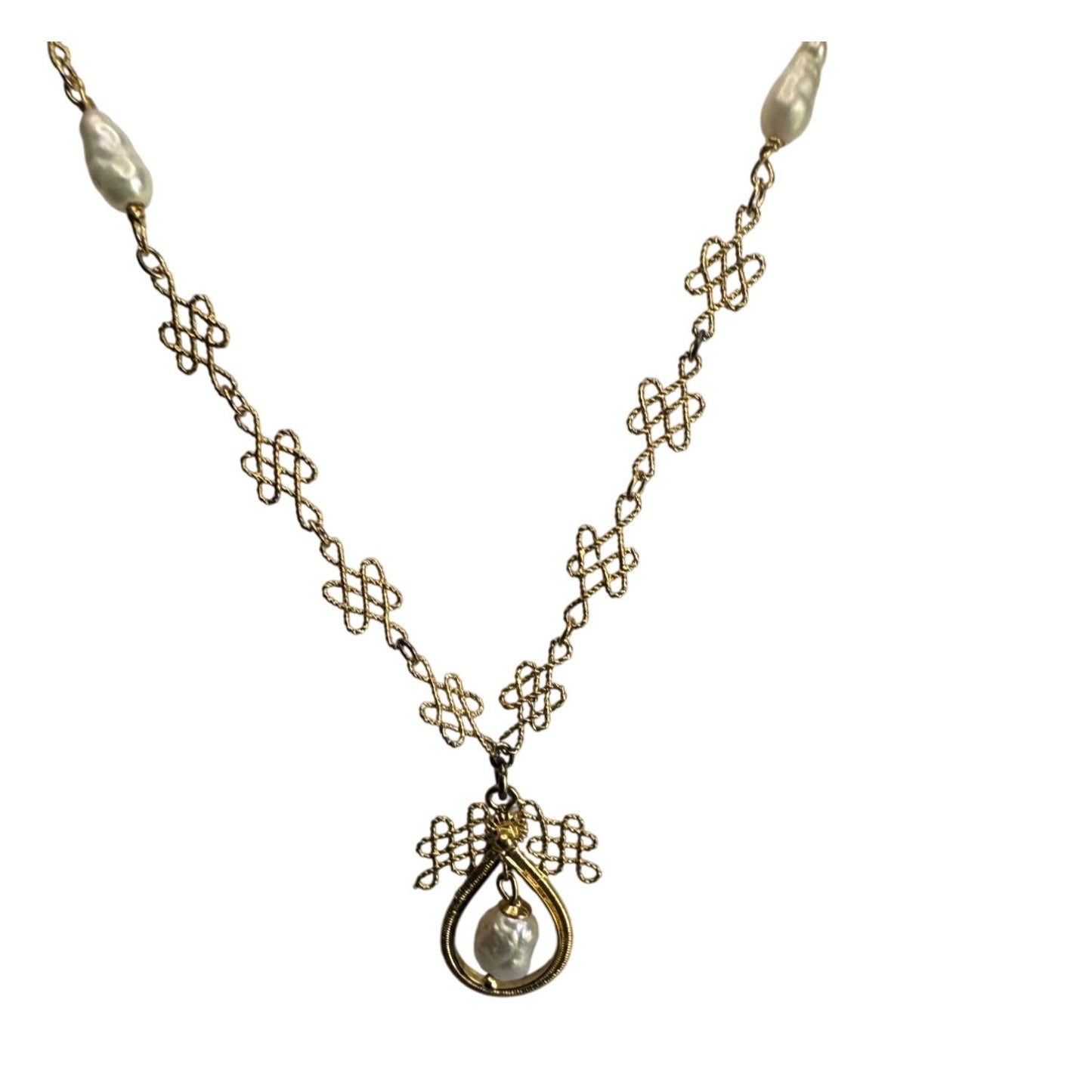 Franklin Mint 22K GEP Sterling Silver Necklace with Baroque Cultured Pearls 17"