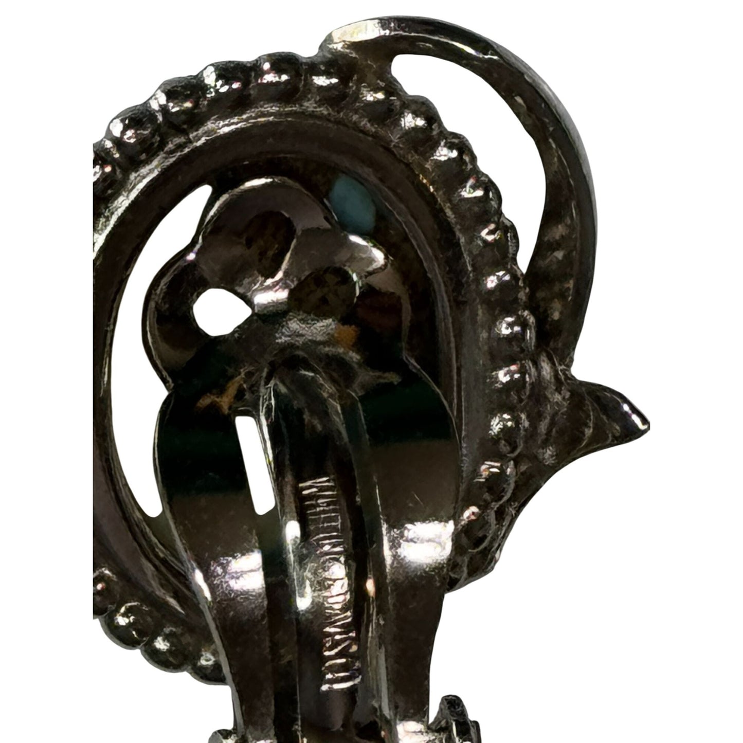 Whiting & Davis Brooch & Earrings Set Faux Turquoise Glass Cabochon Silver-Tone