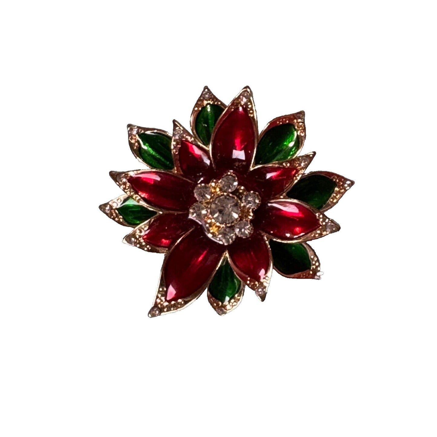 Vintage Santa Candle & Poinsettia Jeweled Christmas Brooch Pin Set Napier Monet