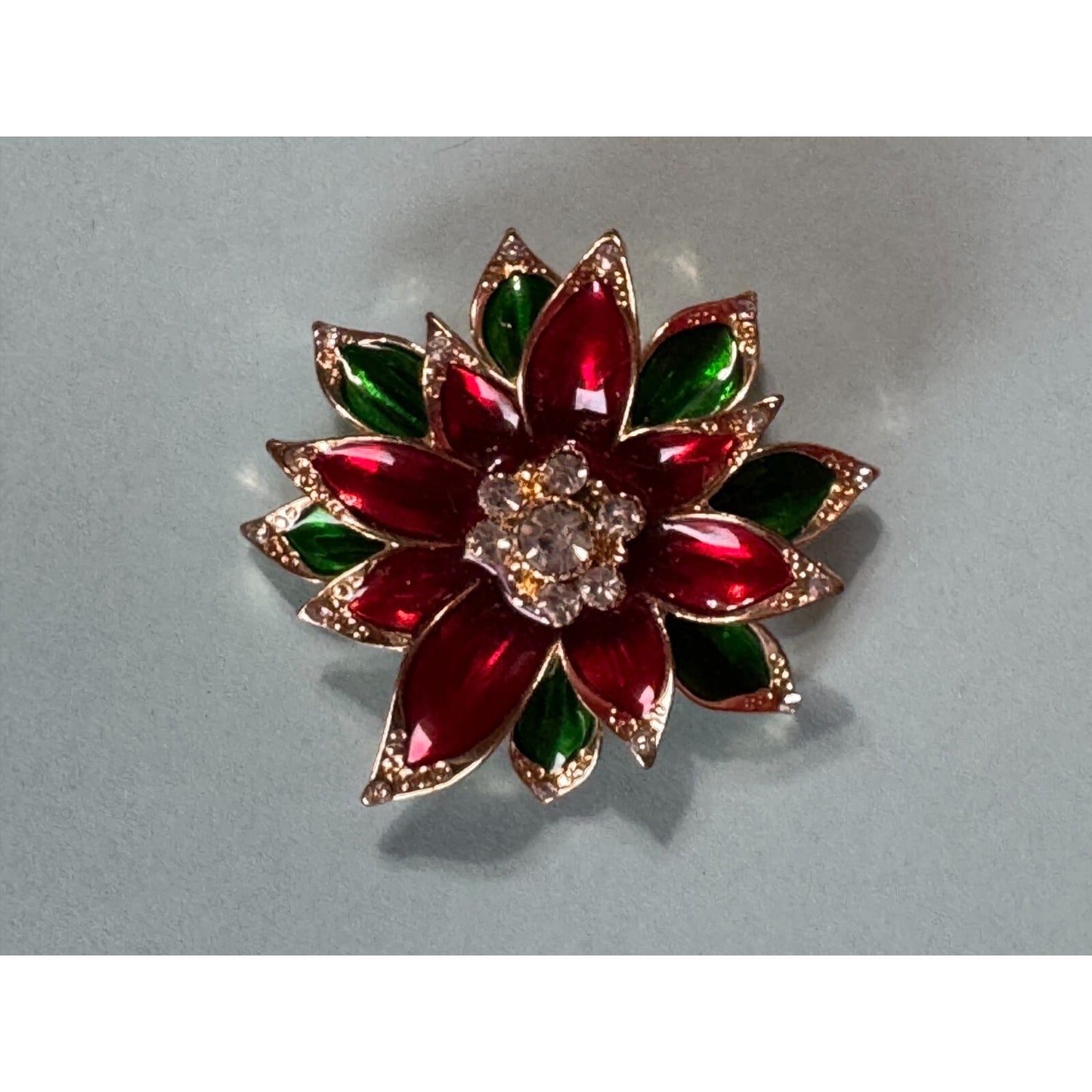 Vintage Santa Candle & Poinsettia Jeweled Christmas Brooch Pin Set Napier Monet