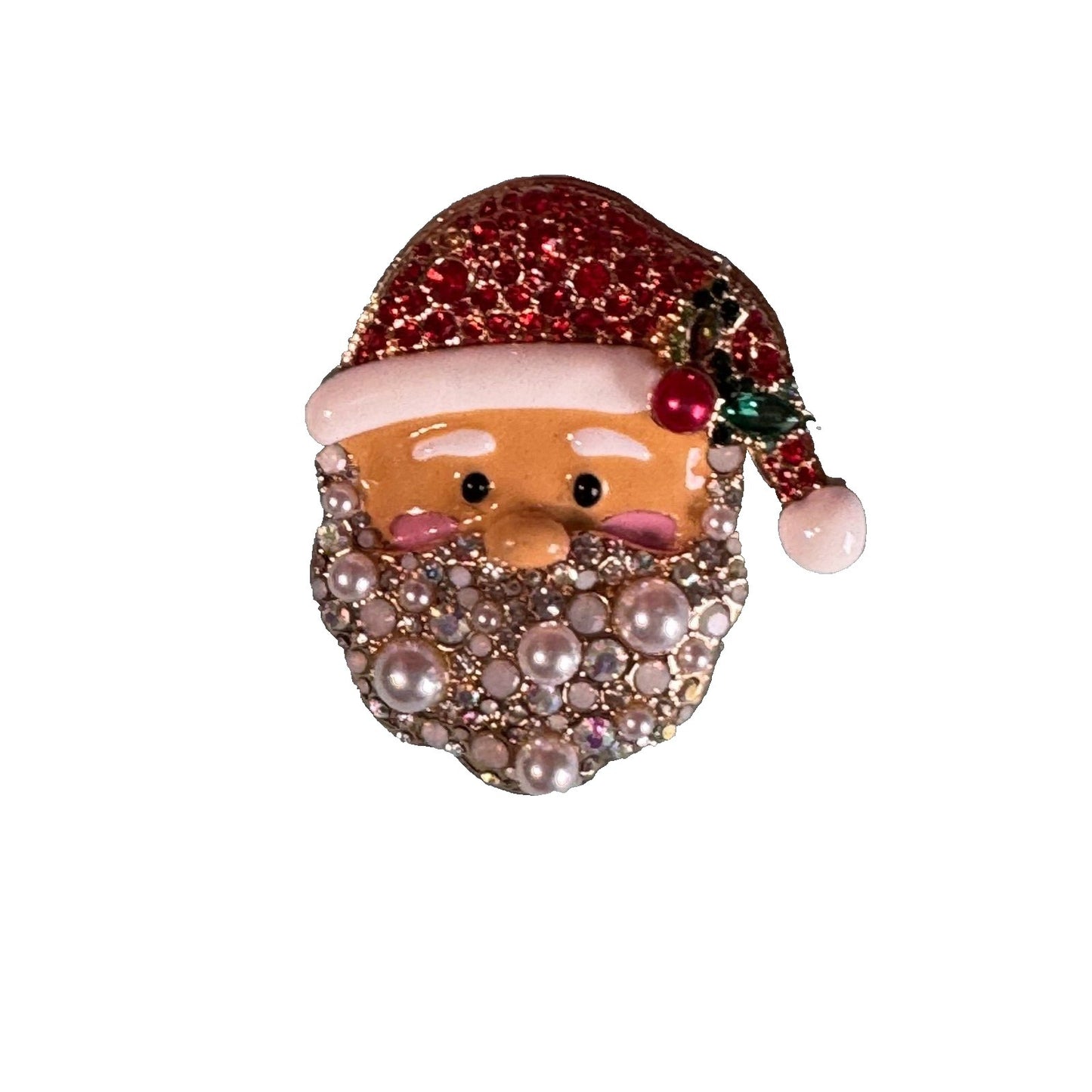 Vintage Santa Candle & Poinsettia Jeweled Christmas Brooch Pin Set Napier Monet