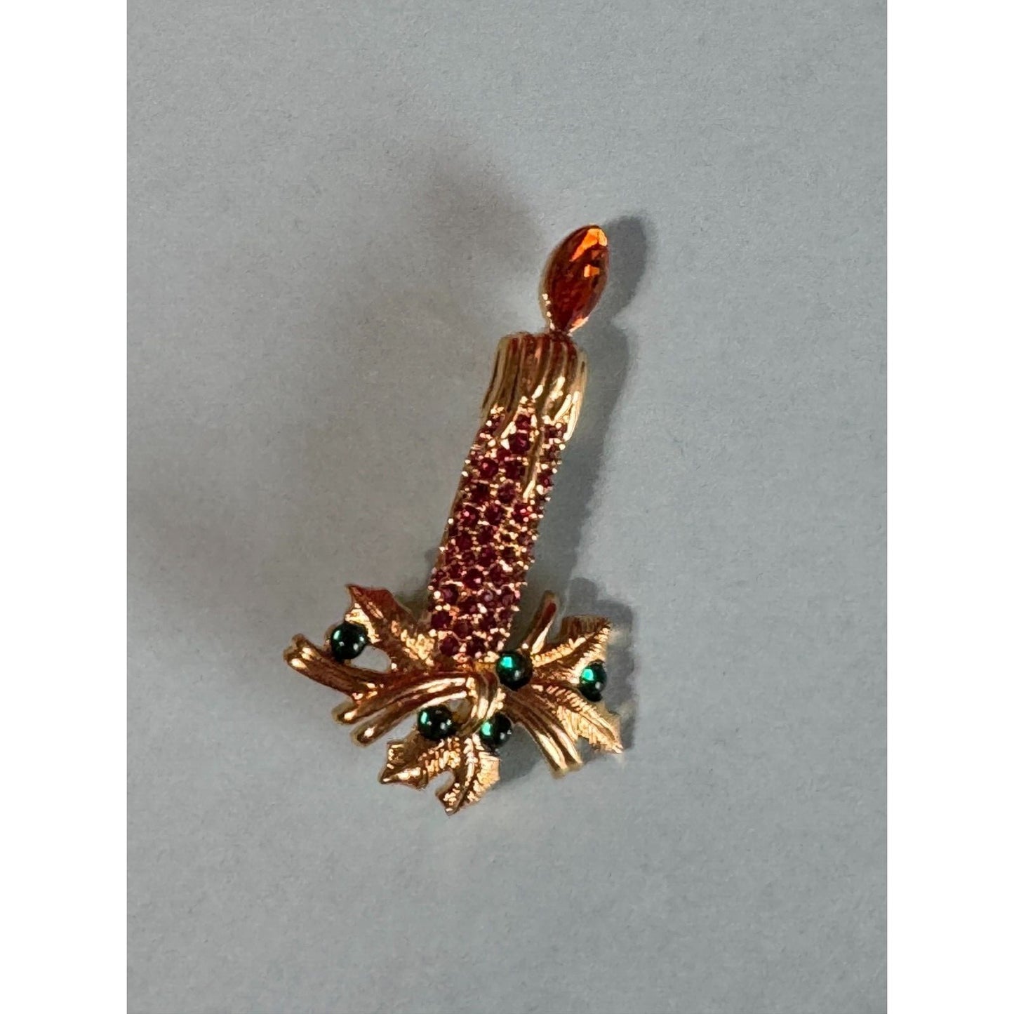 Vintage Santa Candle & Poinsettia Jeweled Christmas Brooch Pin Set Napier Monet