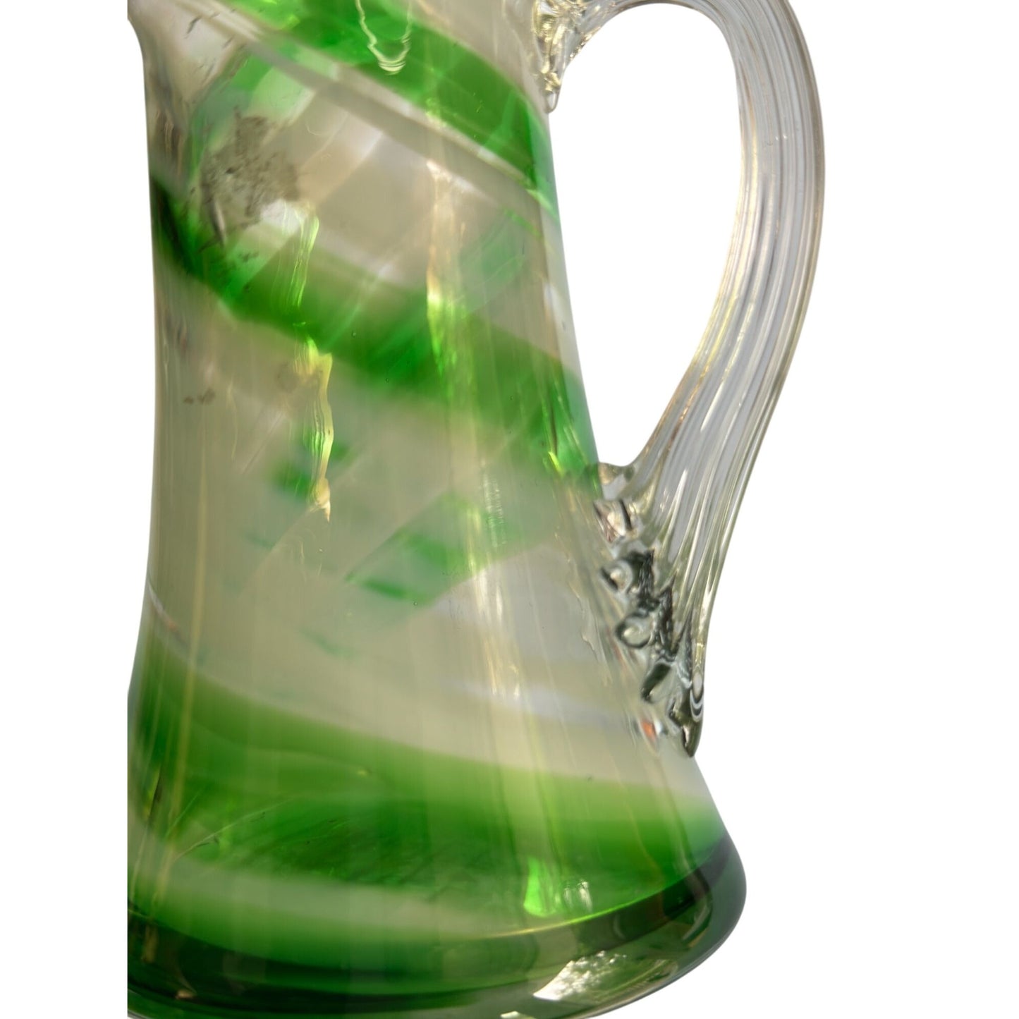 Smith's Old Timer Green & White Swirled Glass Pitcher With Ruffled Rim 8 1/2"