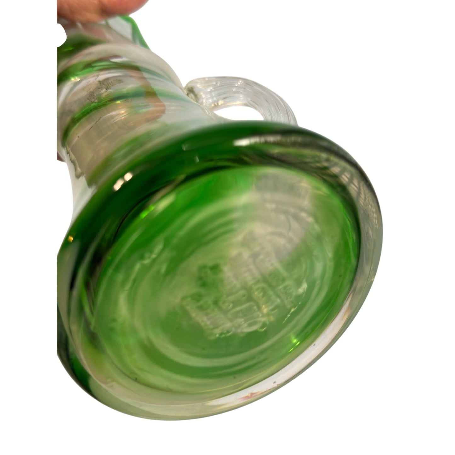Smith's Old Timer Green & White Swirled Glass Pitcher With Ruffled Rim 8 1/2"