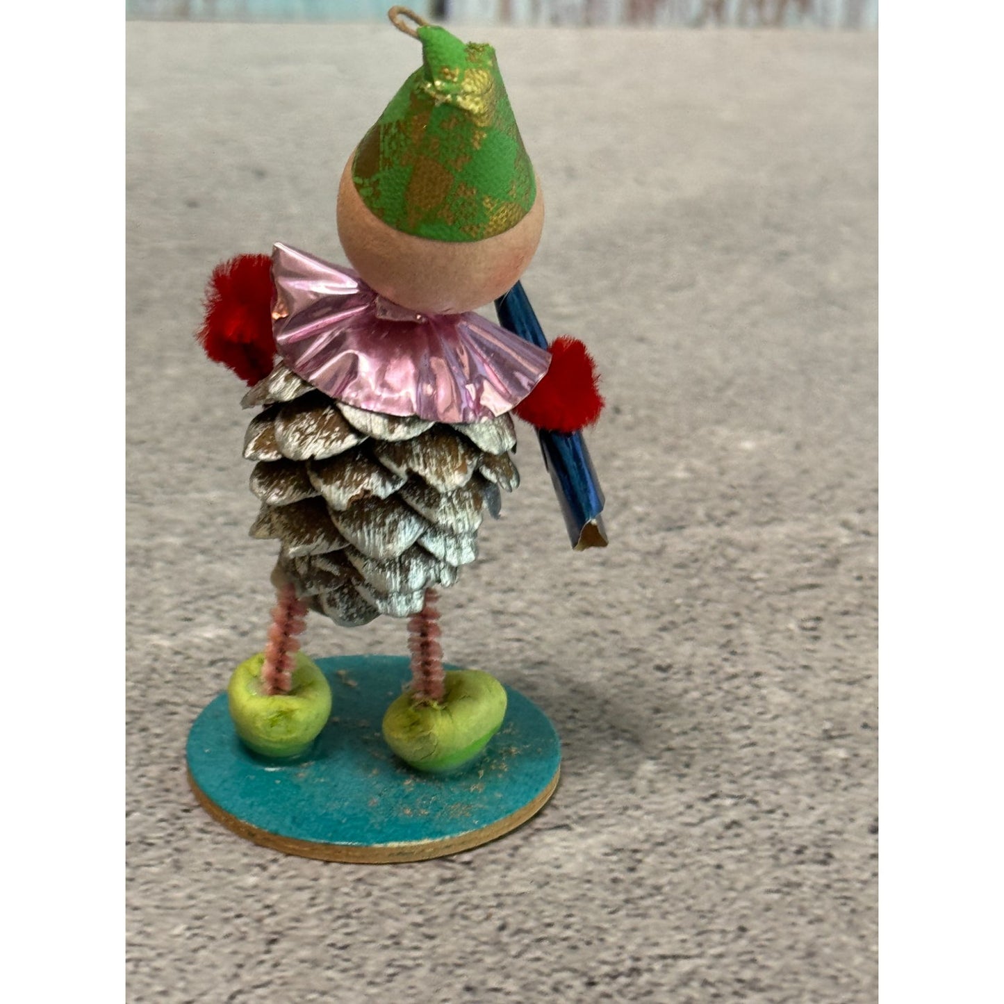 Vintage Pinecone Elf Christmas Ornaments Green Hats Foil Collars Made in Germany