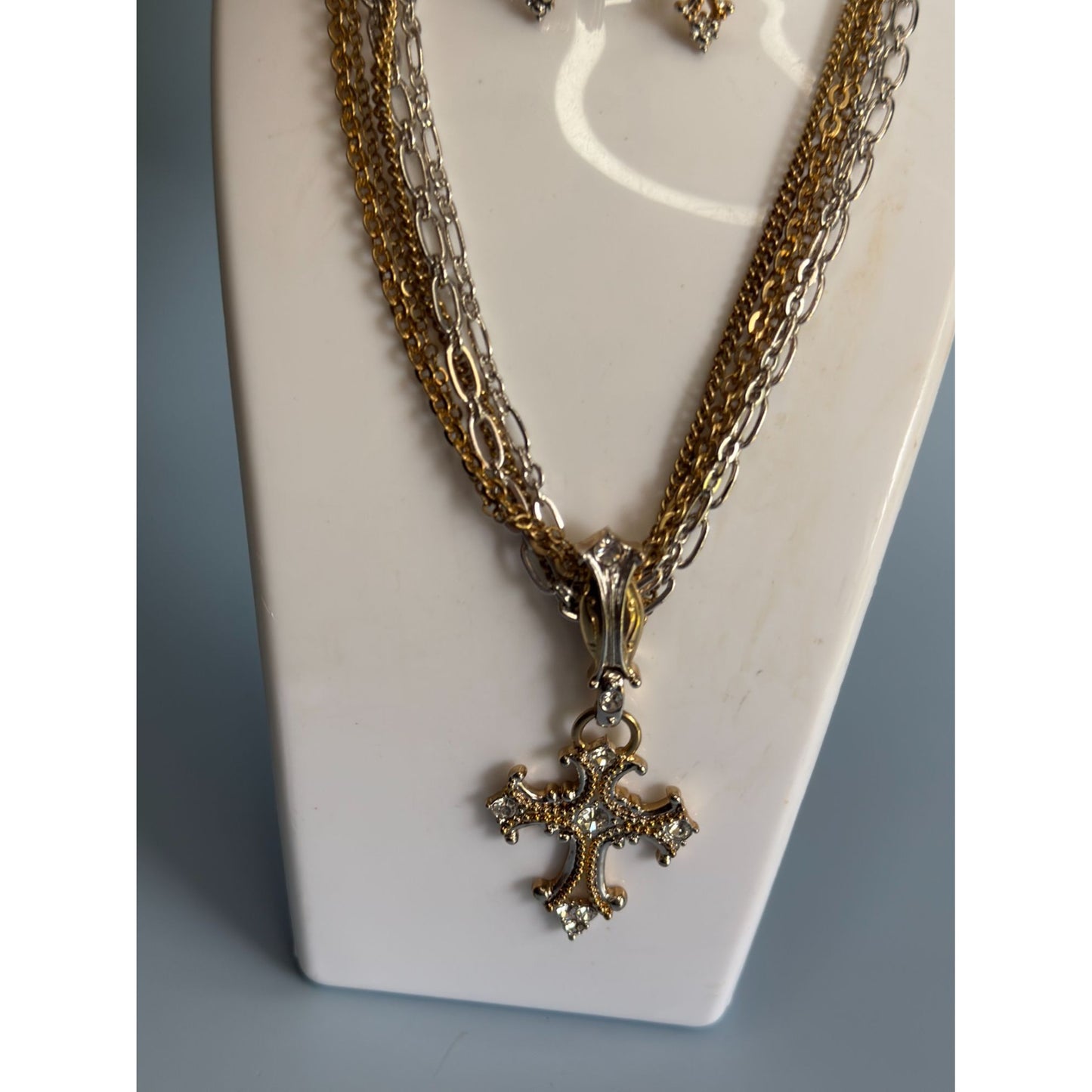 Vintage Brighton Gold & Silver Cross Necklace & Earrings Set Retired