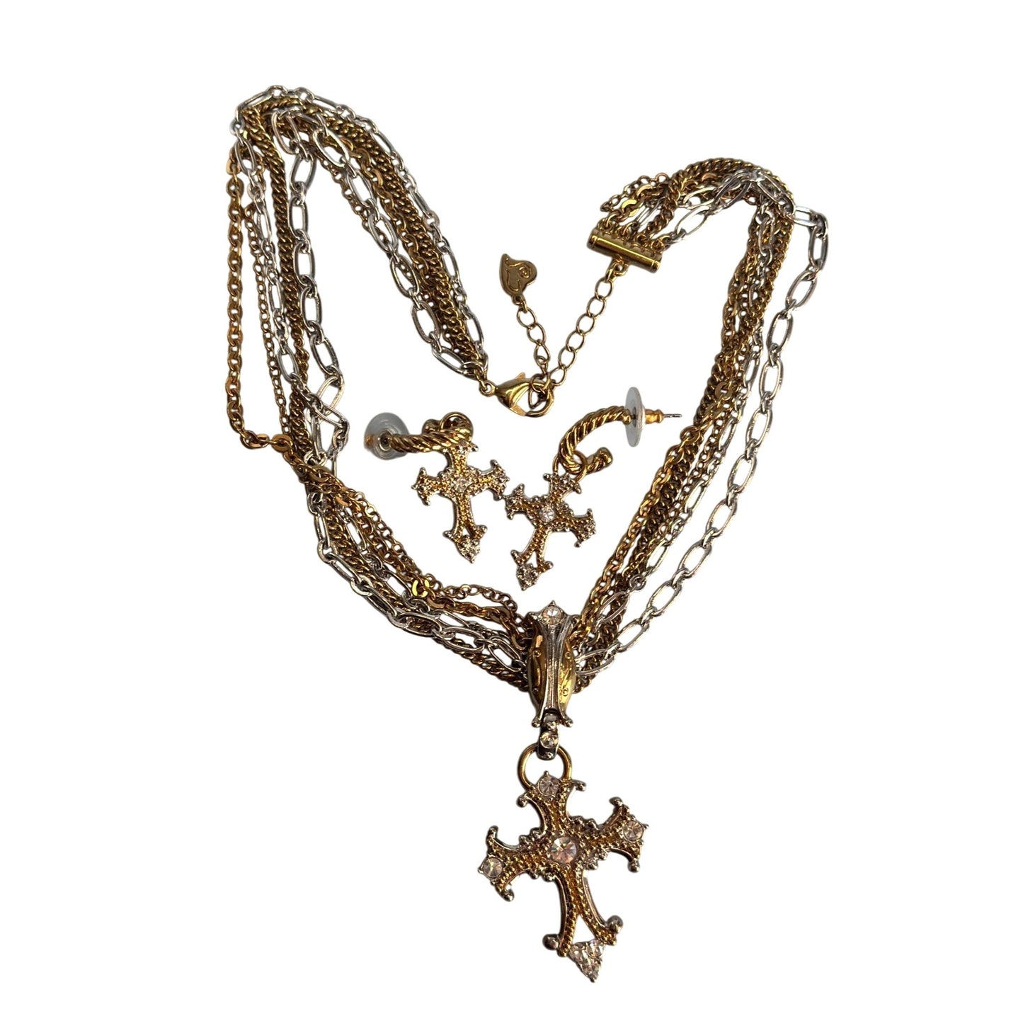 Vintage Brighton Gold & Silver Cross Necklace & Earrings Set Retired