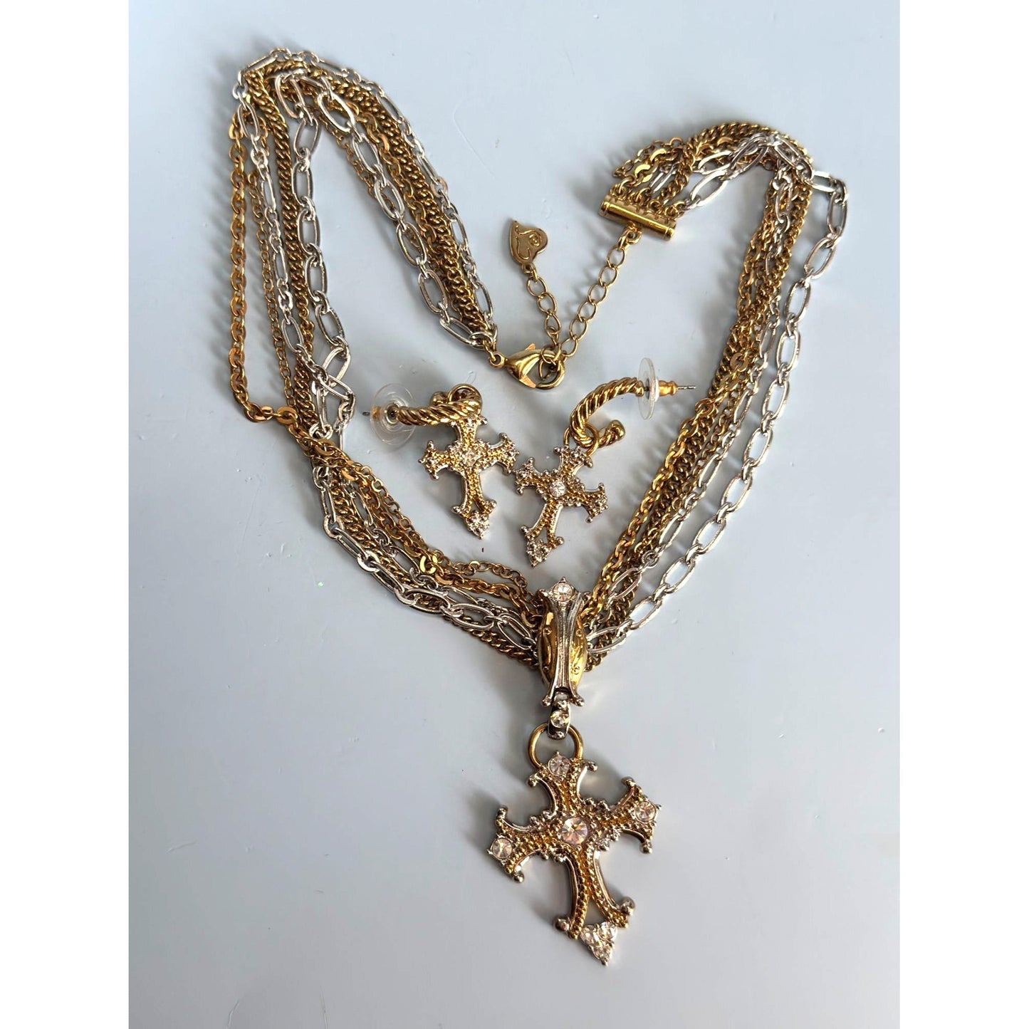 Vintage Brighton Gold & Silver Cross Necklace & Earrings Set Retired