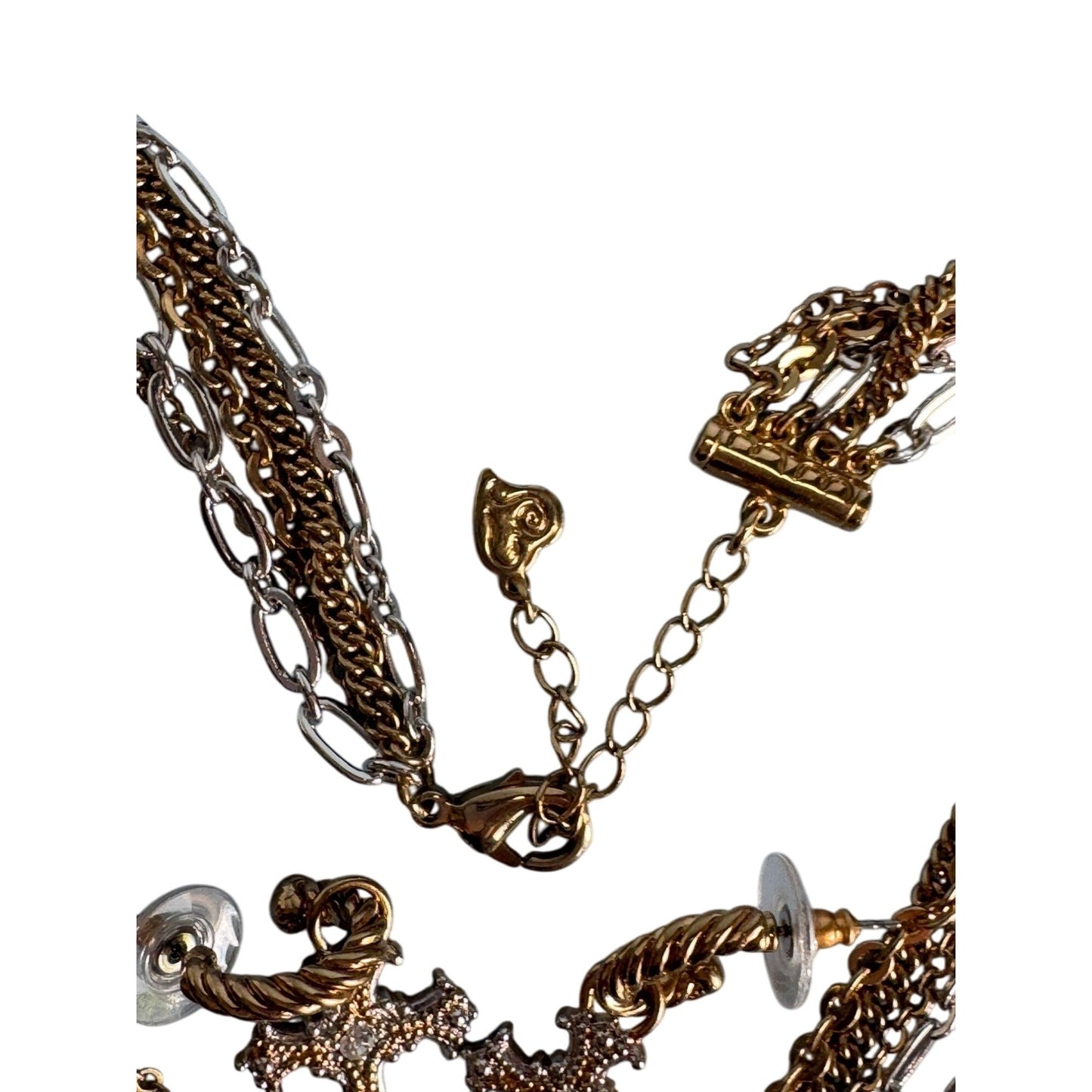 Vintage Brighton Gold & Silver Cross Necklace & Earrings Set Retired