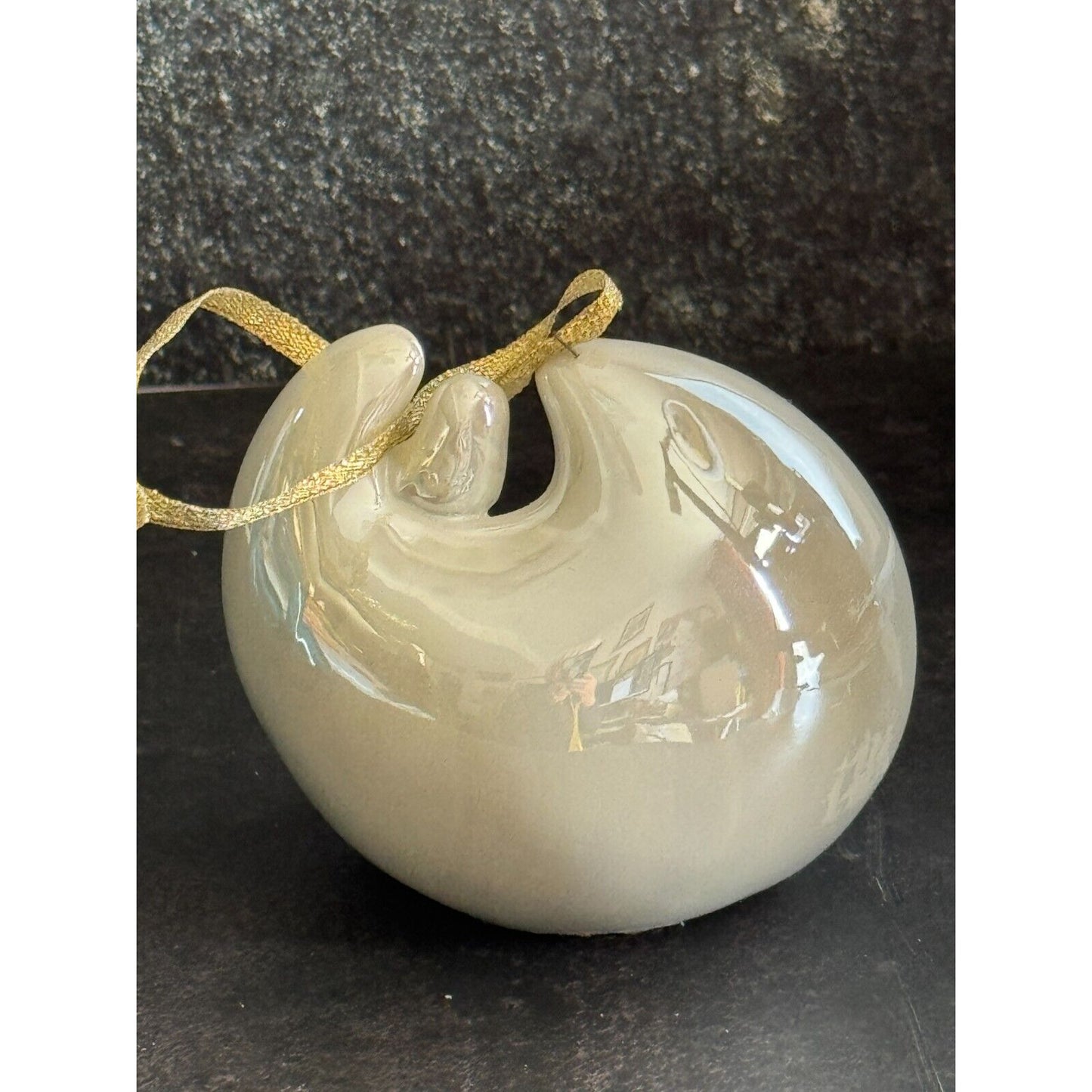 AppleTree Design Porcelain Nativity Christmas Ornament White Luster Finish Gold Ribbon Trim