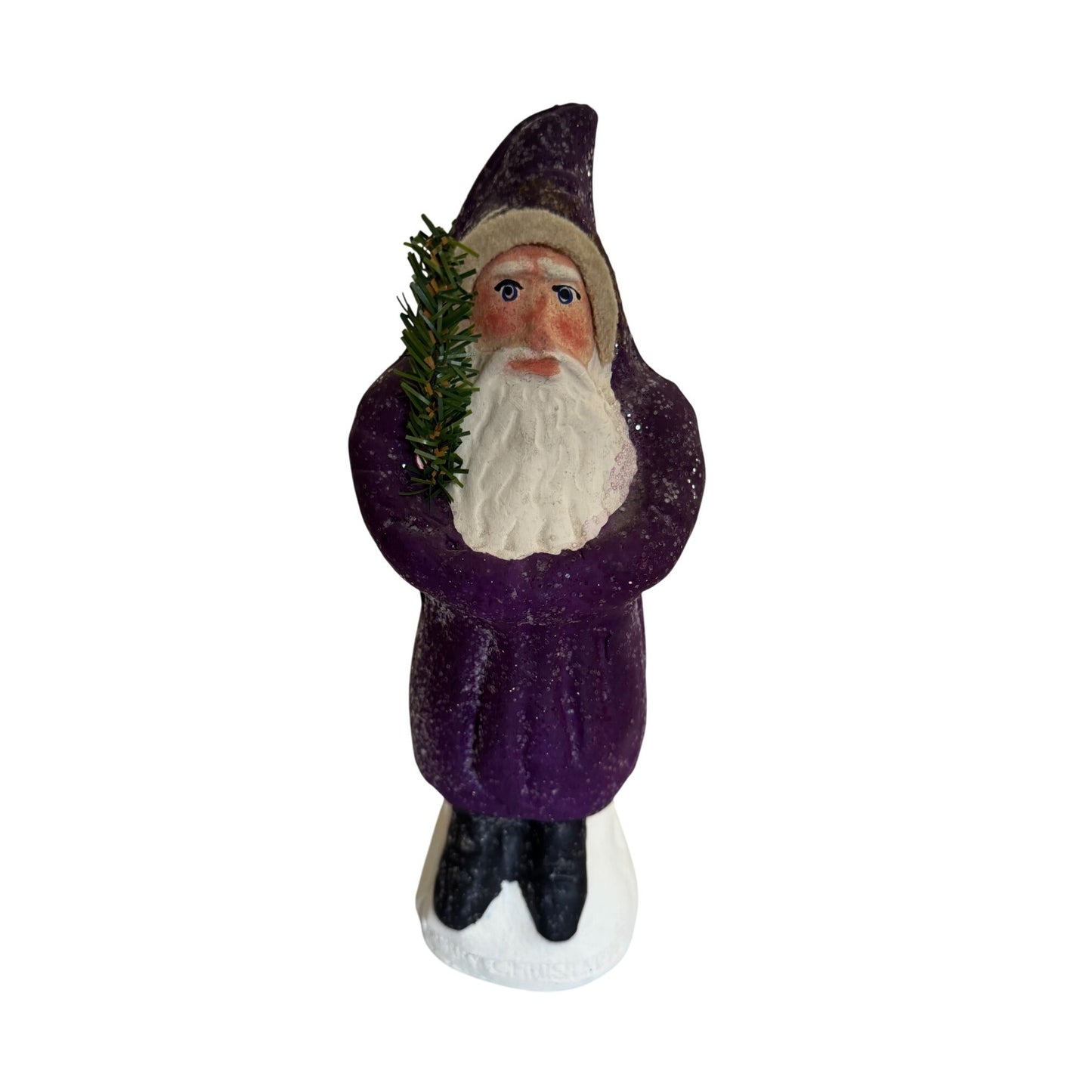 Jackson Pottery Santa Figurine Purple & White Handmade 11" Rock Island Illinois Christmas Decor