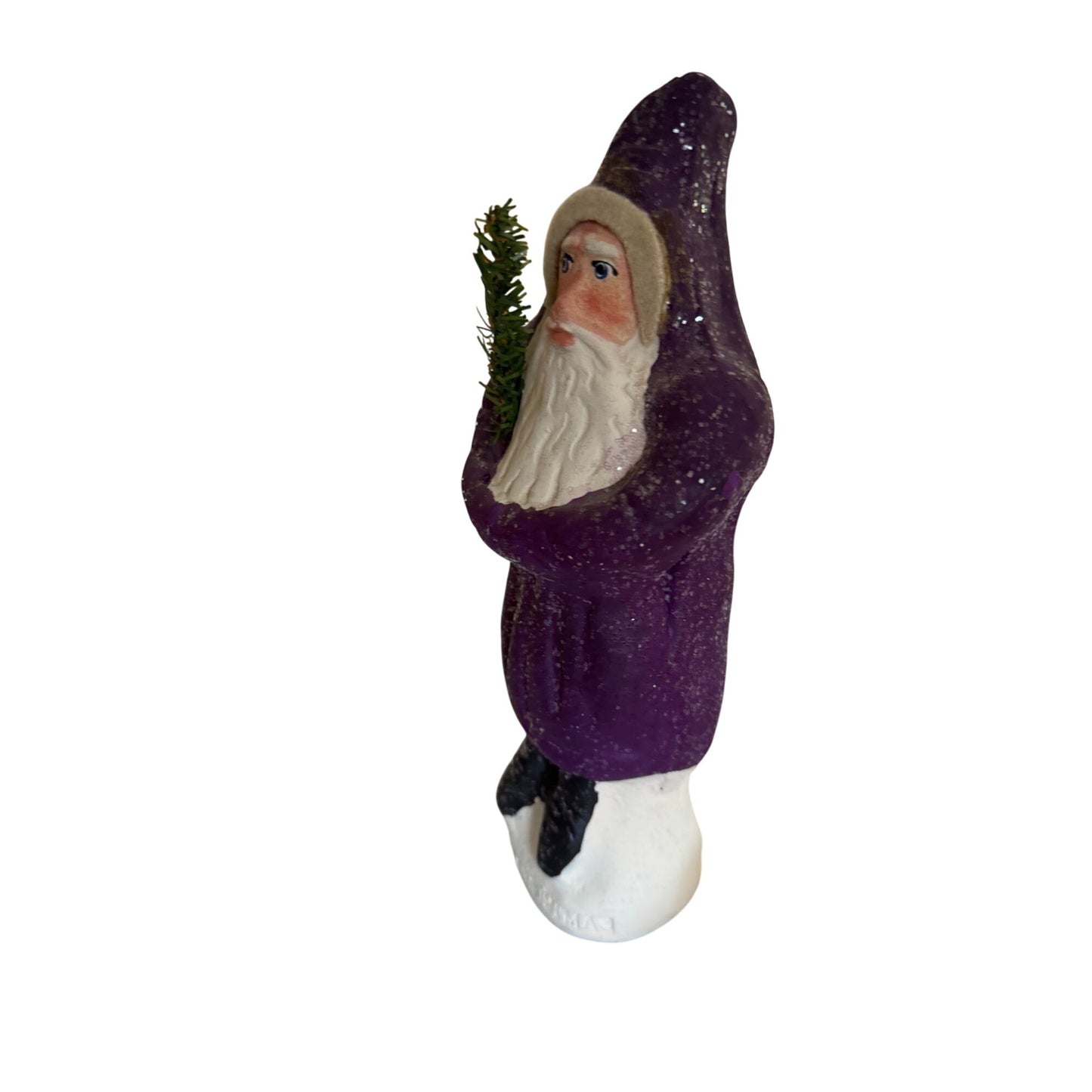 Jackson Pottery Santa Figurine Purple & White Handmade 11" Rock Island Illinois Christmas Decor