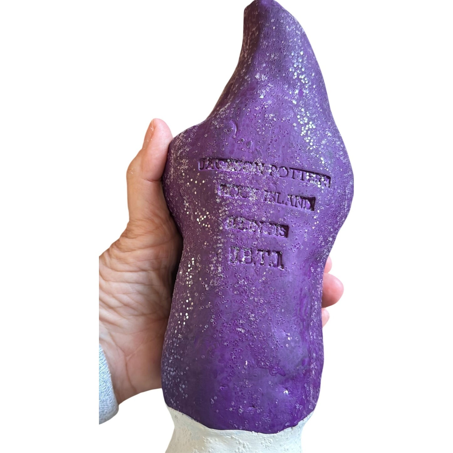 Jackson Pottery Santa Figurine Purple & White Handmade 11" Rock Island Illinois Christmas Decor
